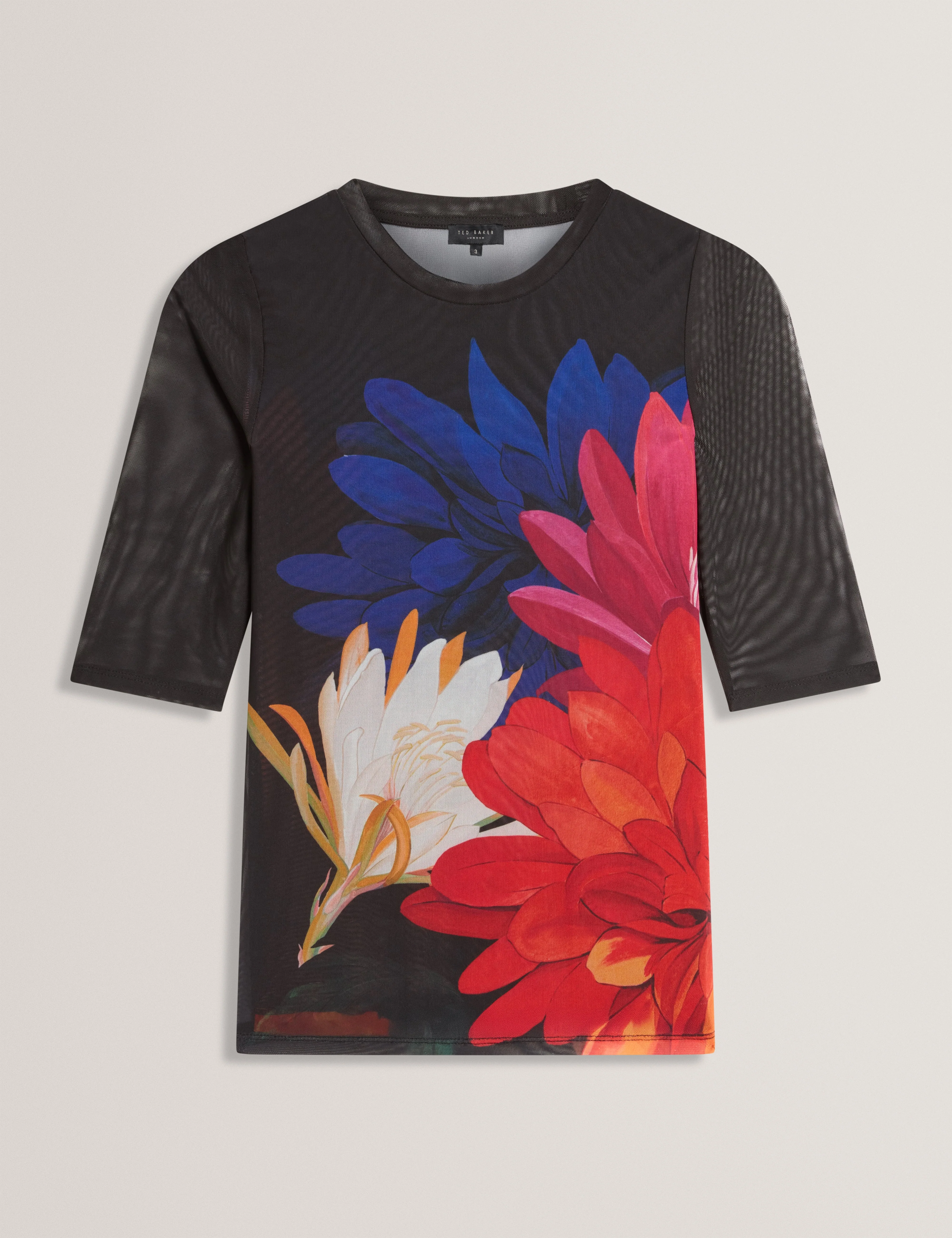 Ilussa Printed Mesh Half Sleeve Top Black - Image 8