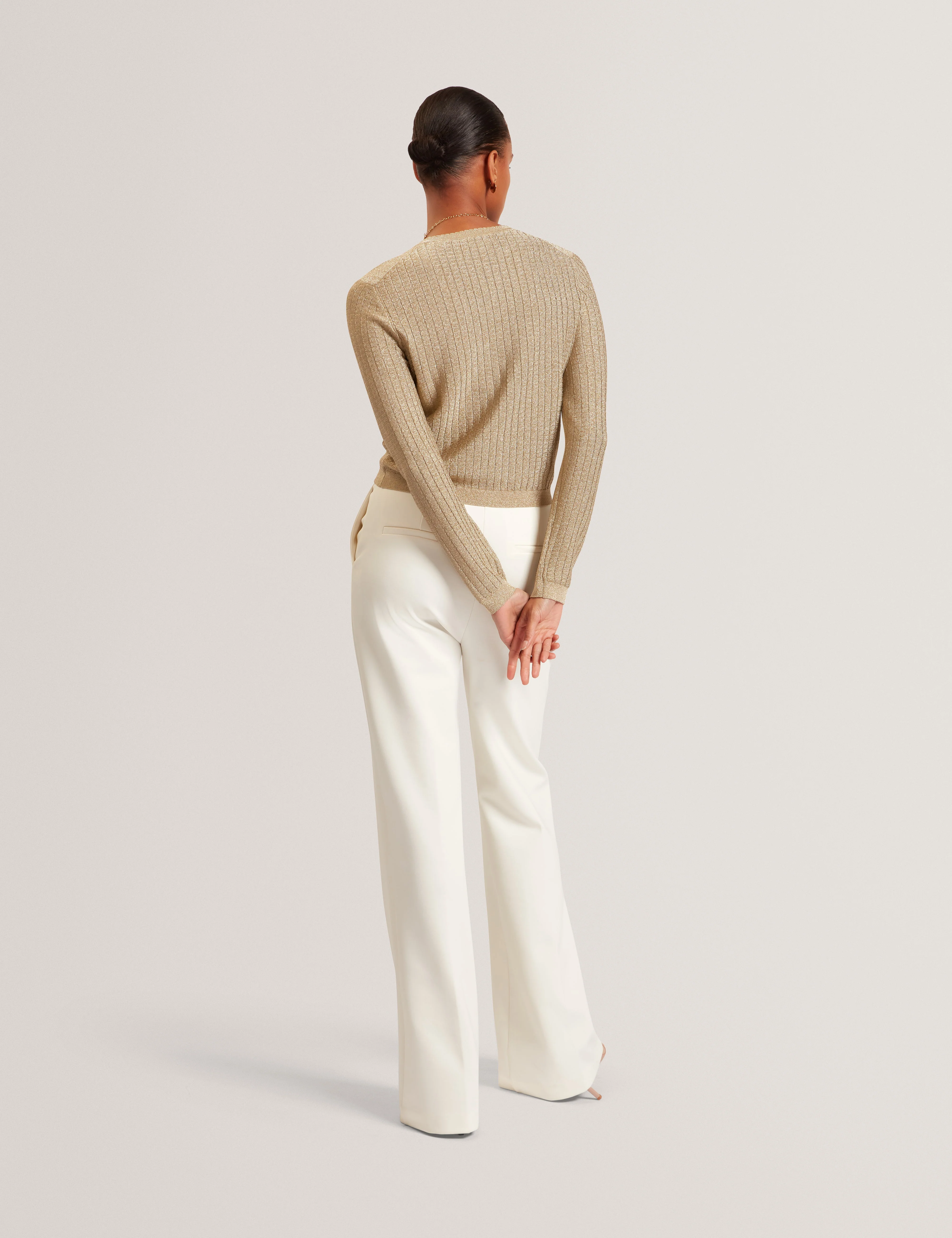 Iolanth Knitted Crew Neck Cropped Cardigan Gold - Image 3