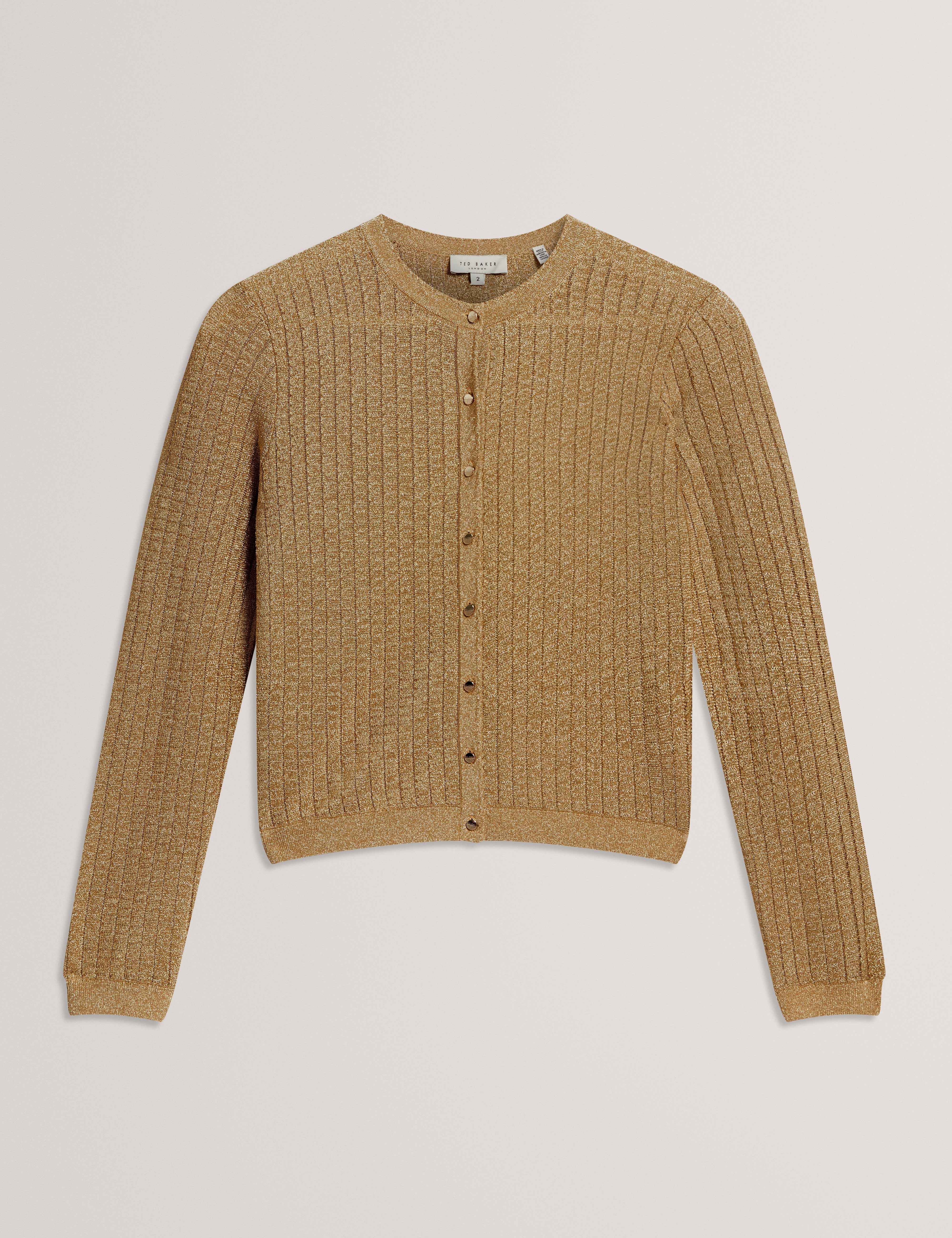 Iolanth Knitted Crew Neck Cropped Cardigan Gold - Image 5