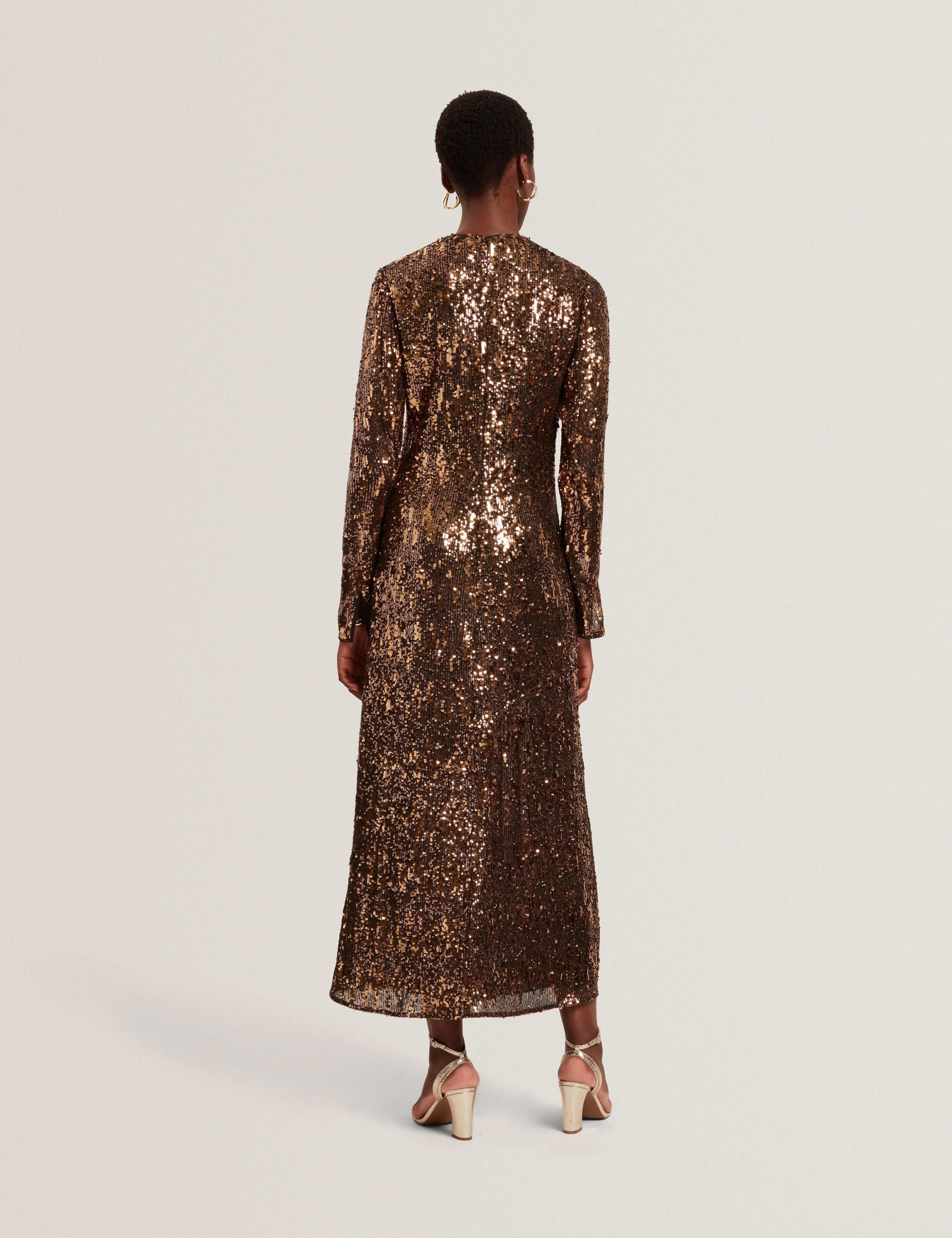 Jadeaa Sequinned Long Sleeve Midi Dress Natural - Image 4