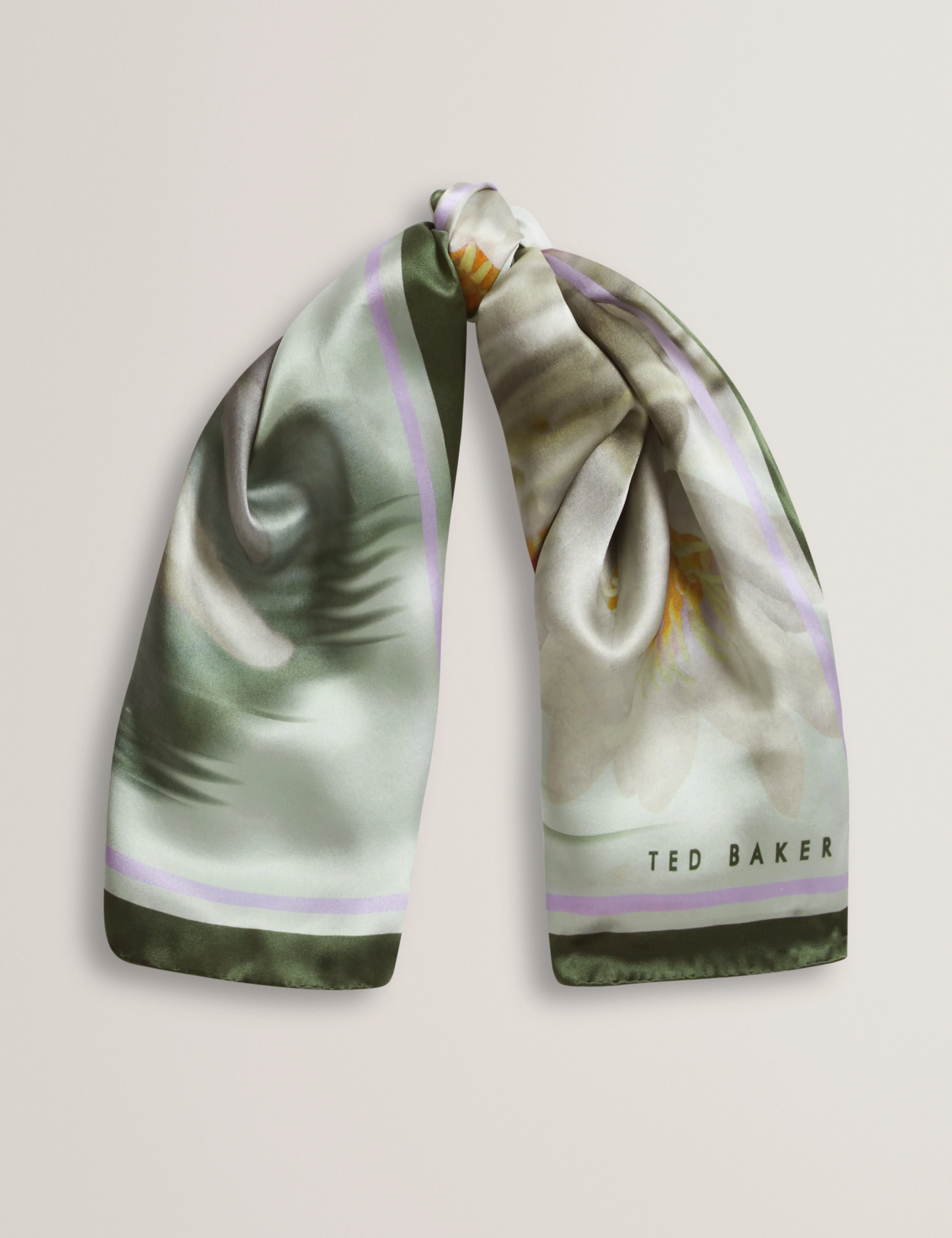Jainne Waterlily Print Silk Square Scarf Green