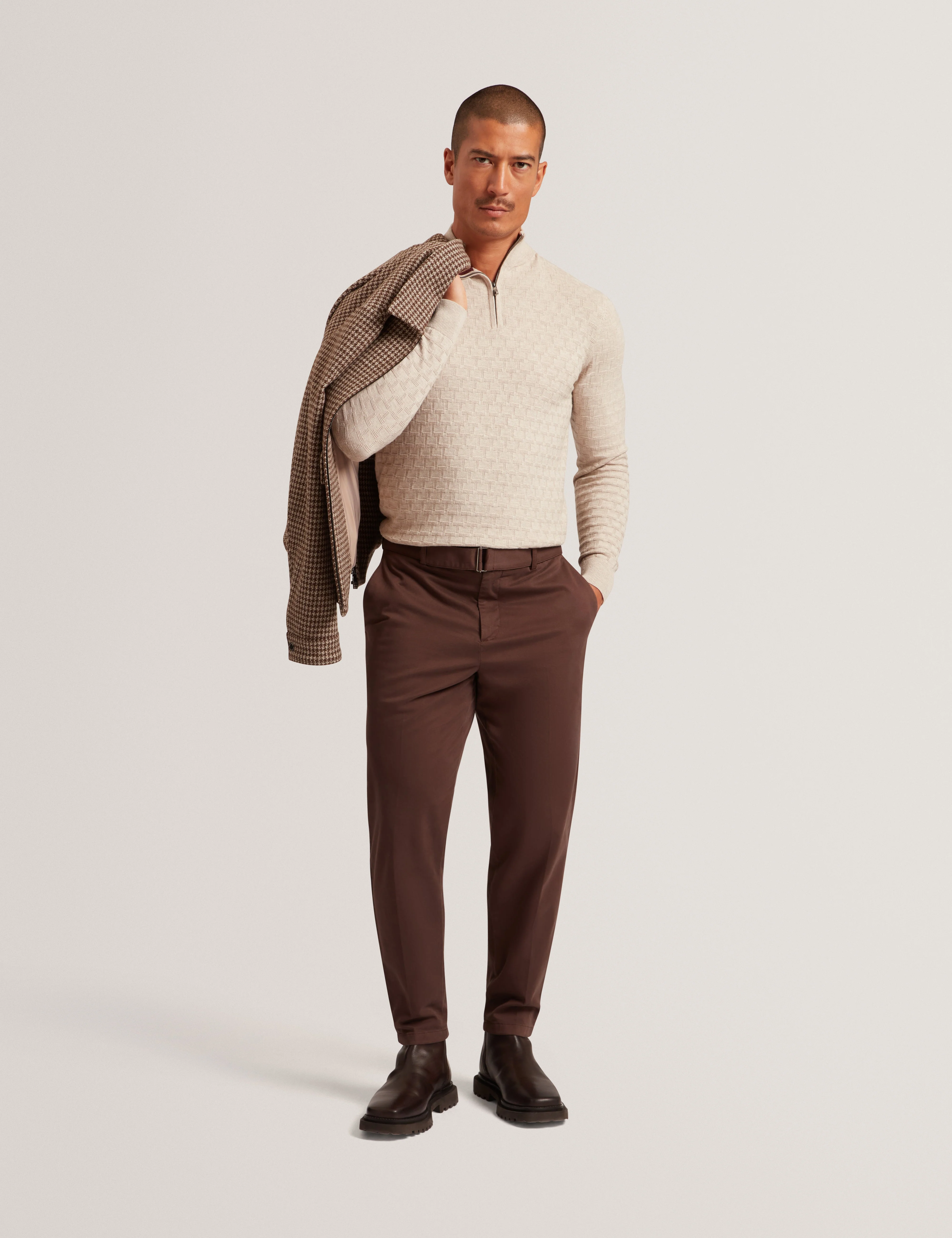 Jeremee T Stitch Half Zip Natural - Image 2