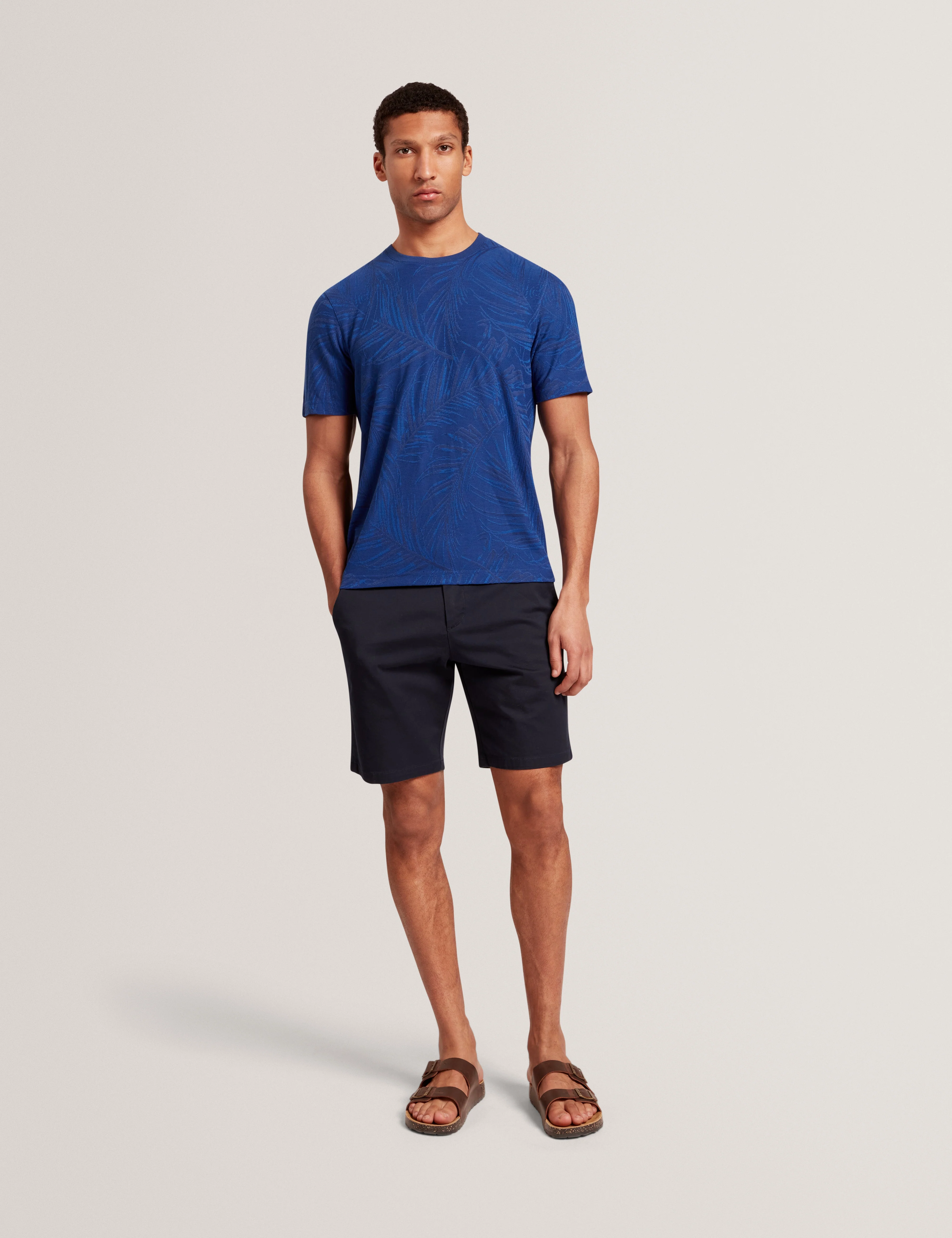 Jessper Short Sleeve Regular Jacquard Leaf T-Shirt Navy - Image 2