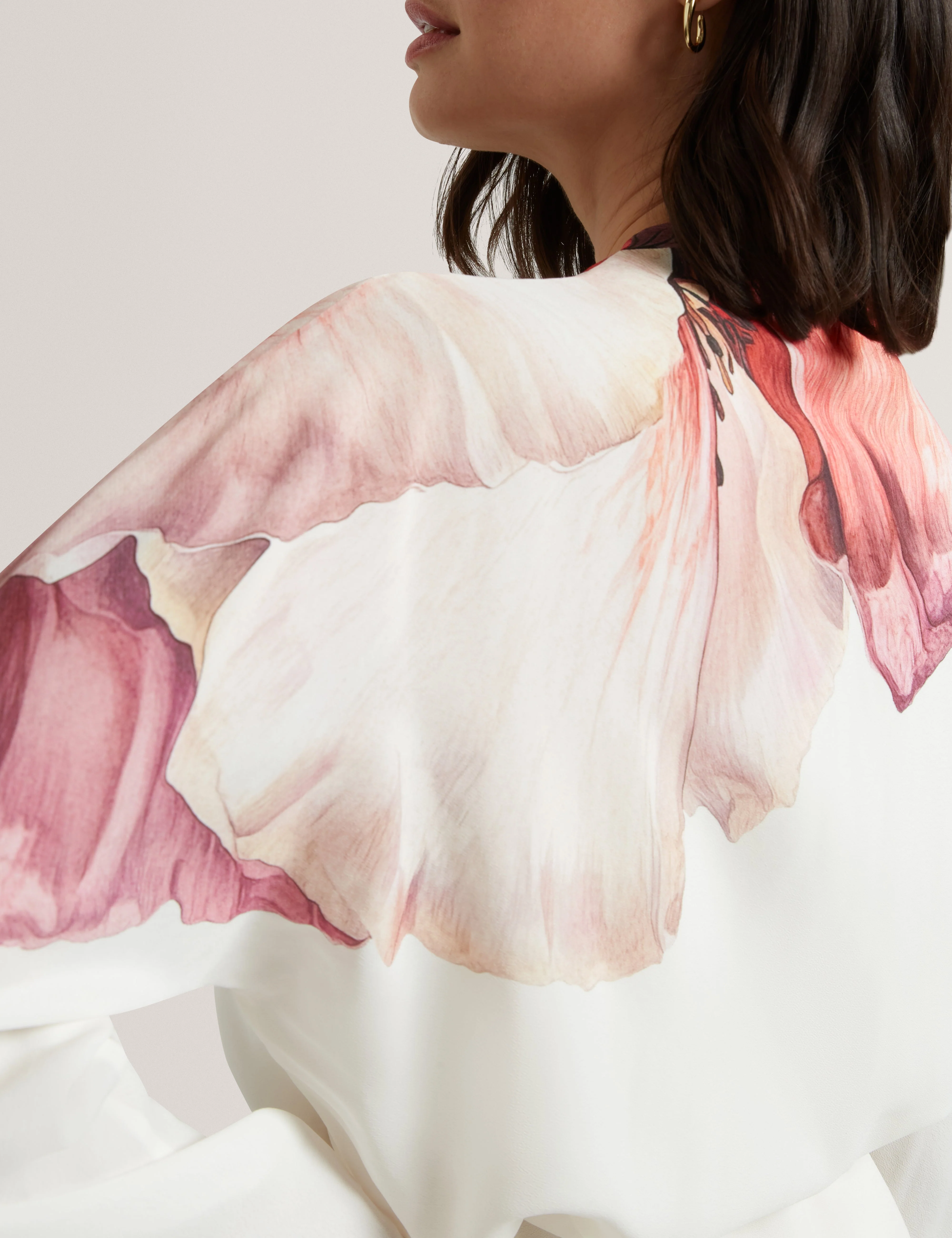 Joleene Printed Wrap Tie Detail Long Sleeve Blouse Ivory - Image 4