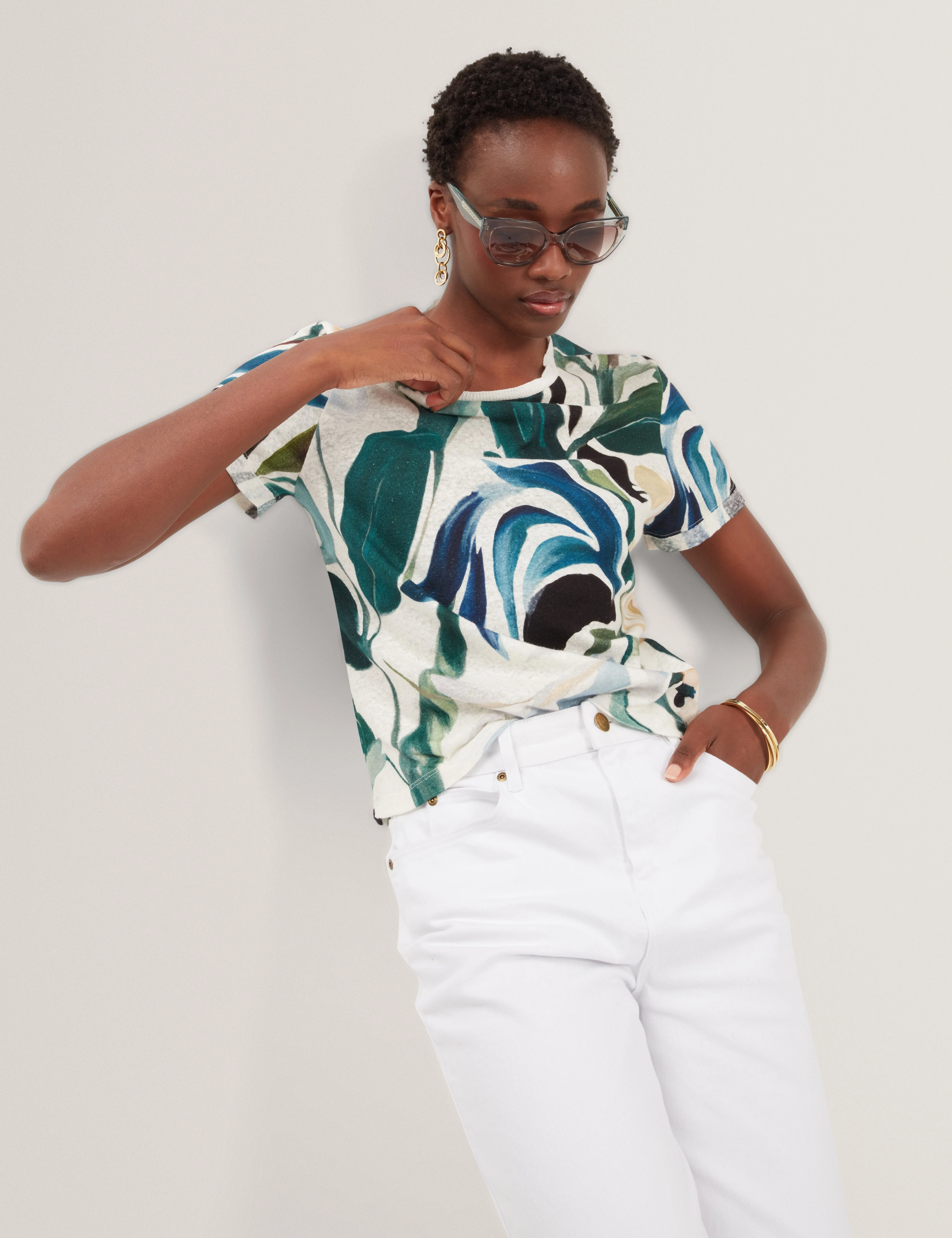 Kcarole Linen Blend Printed Boxy Tee Ivory - Image 3