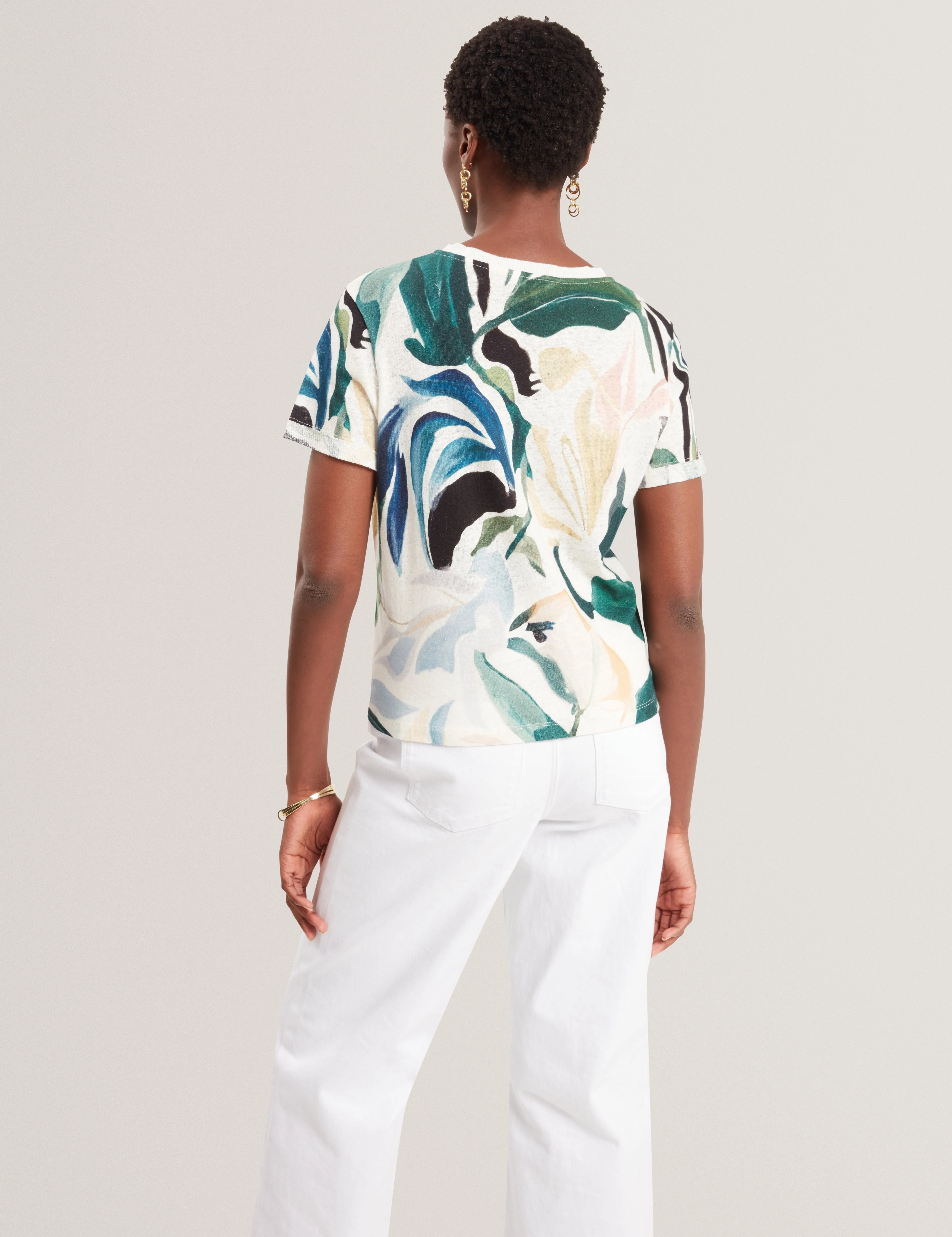 Kcarole Linen Blend Printed Boxy Tee Ivory - Image 5