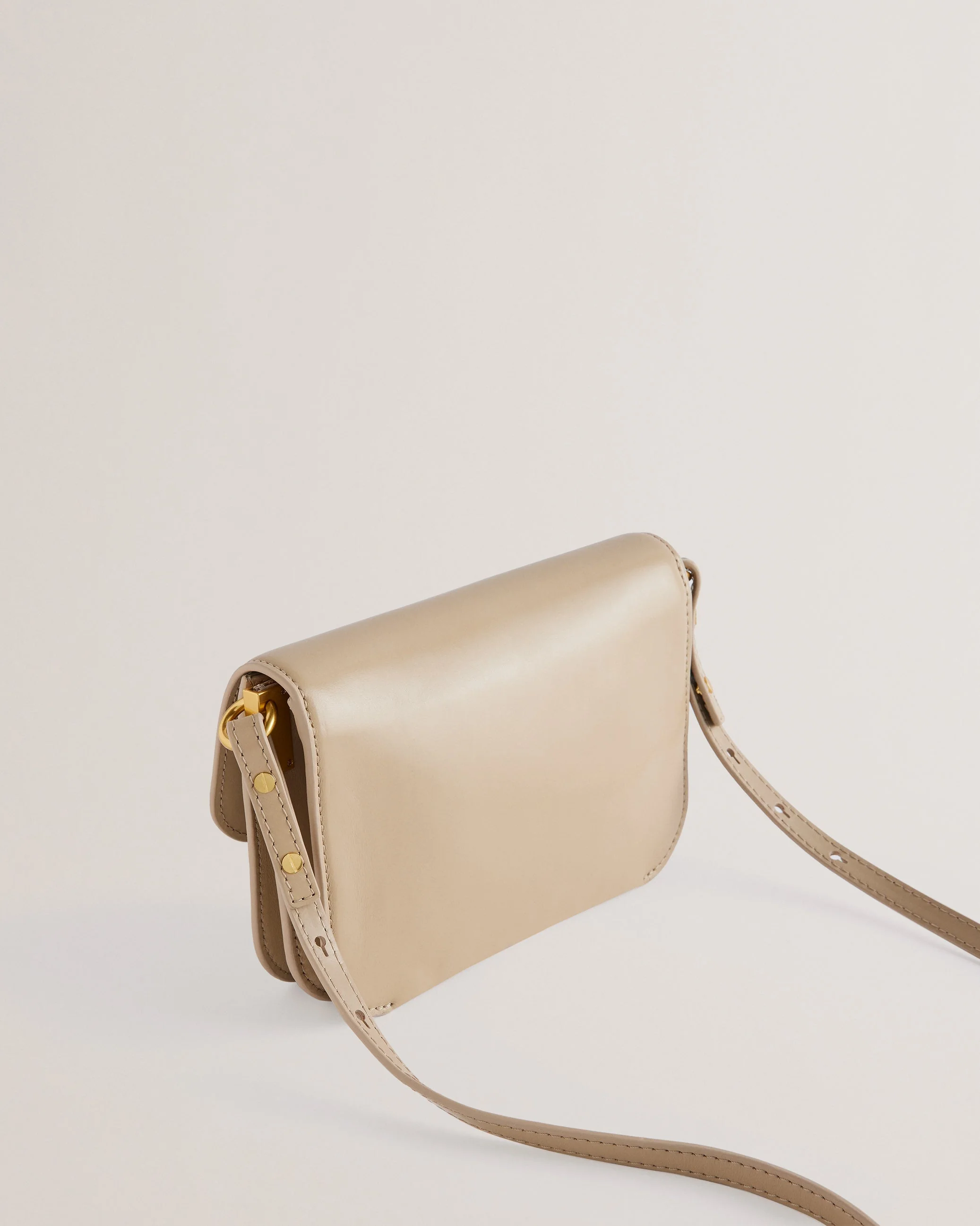 Kkaysa Polished Small Leather Crossbody Bag Taupe - Image 4