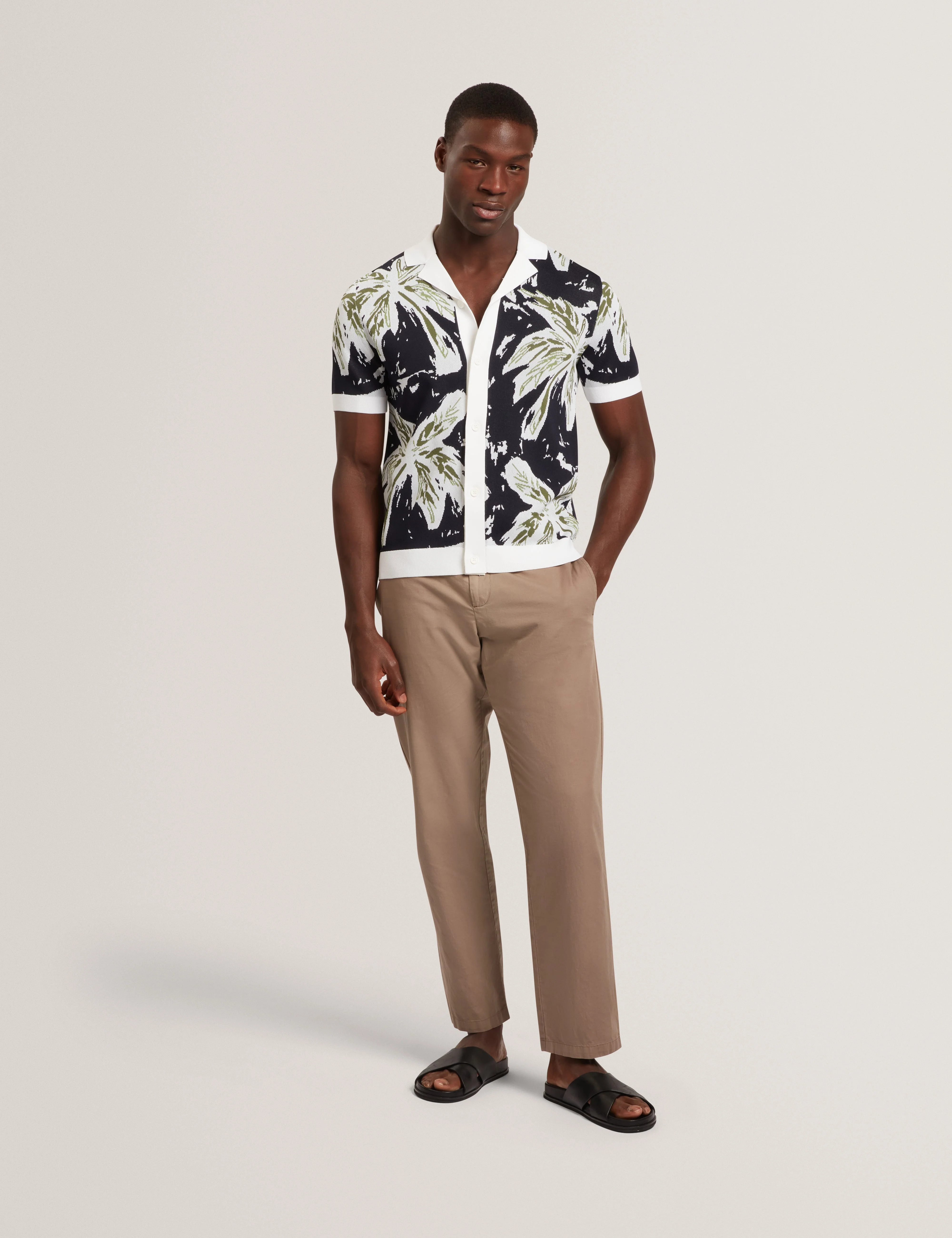 Kyes Short Sleeve Knitted Leaf Shirt Navy - Image 2