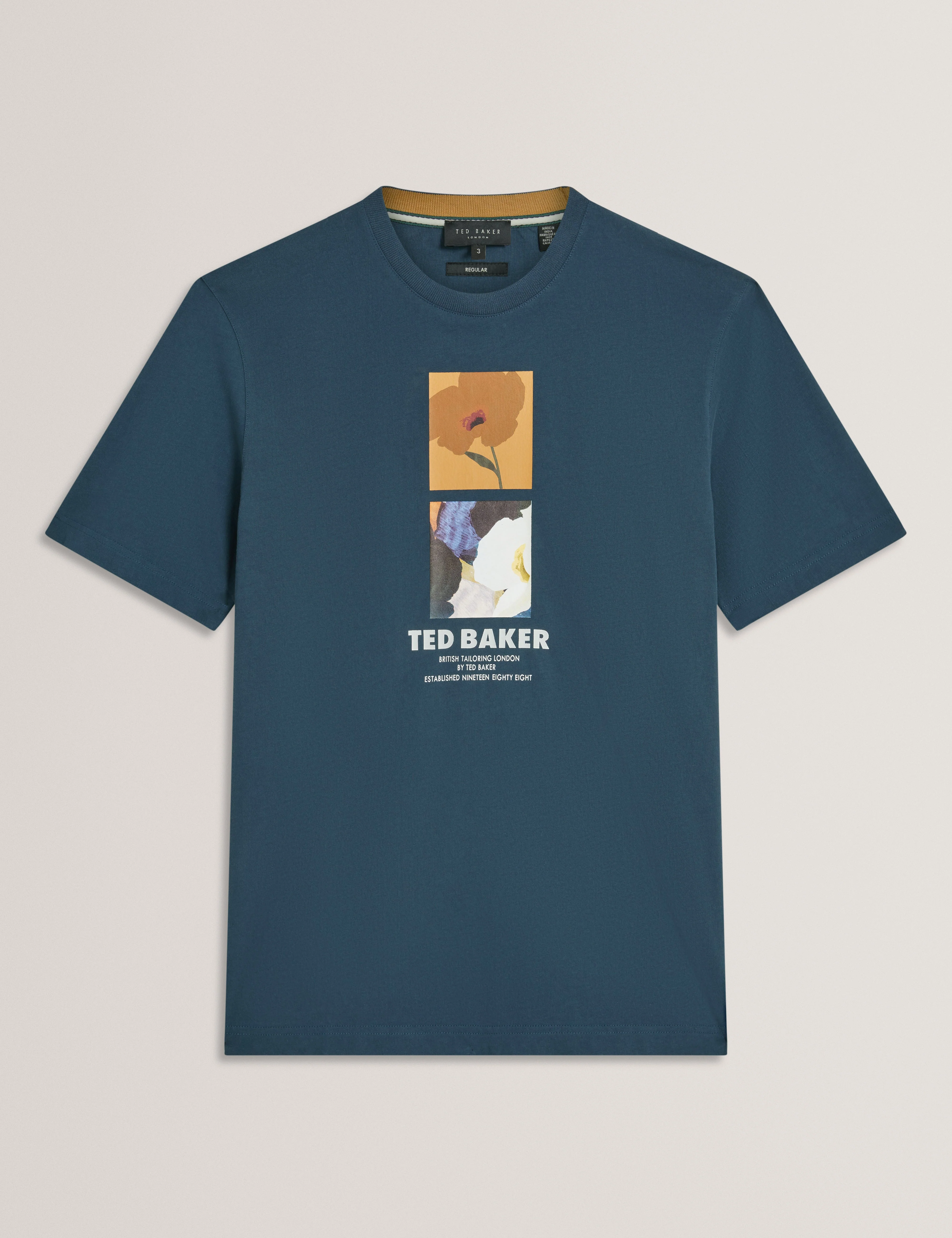 Lambbet Short Sleeve Floral Box Print T-Shirt Navy - Image 6