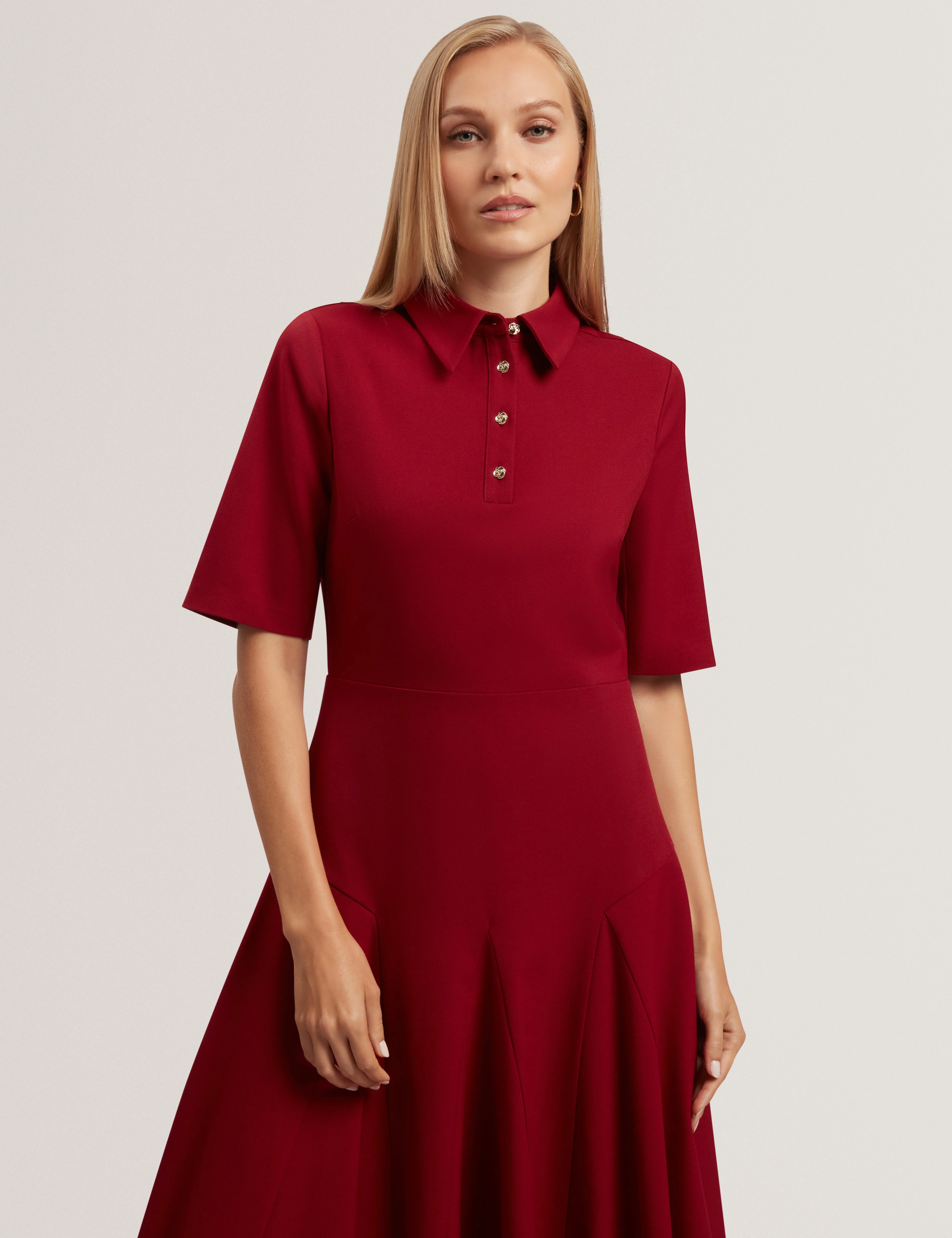 Larosa Rose Button Midi Dress Dk-Red - Image 2