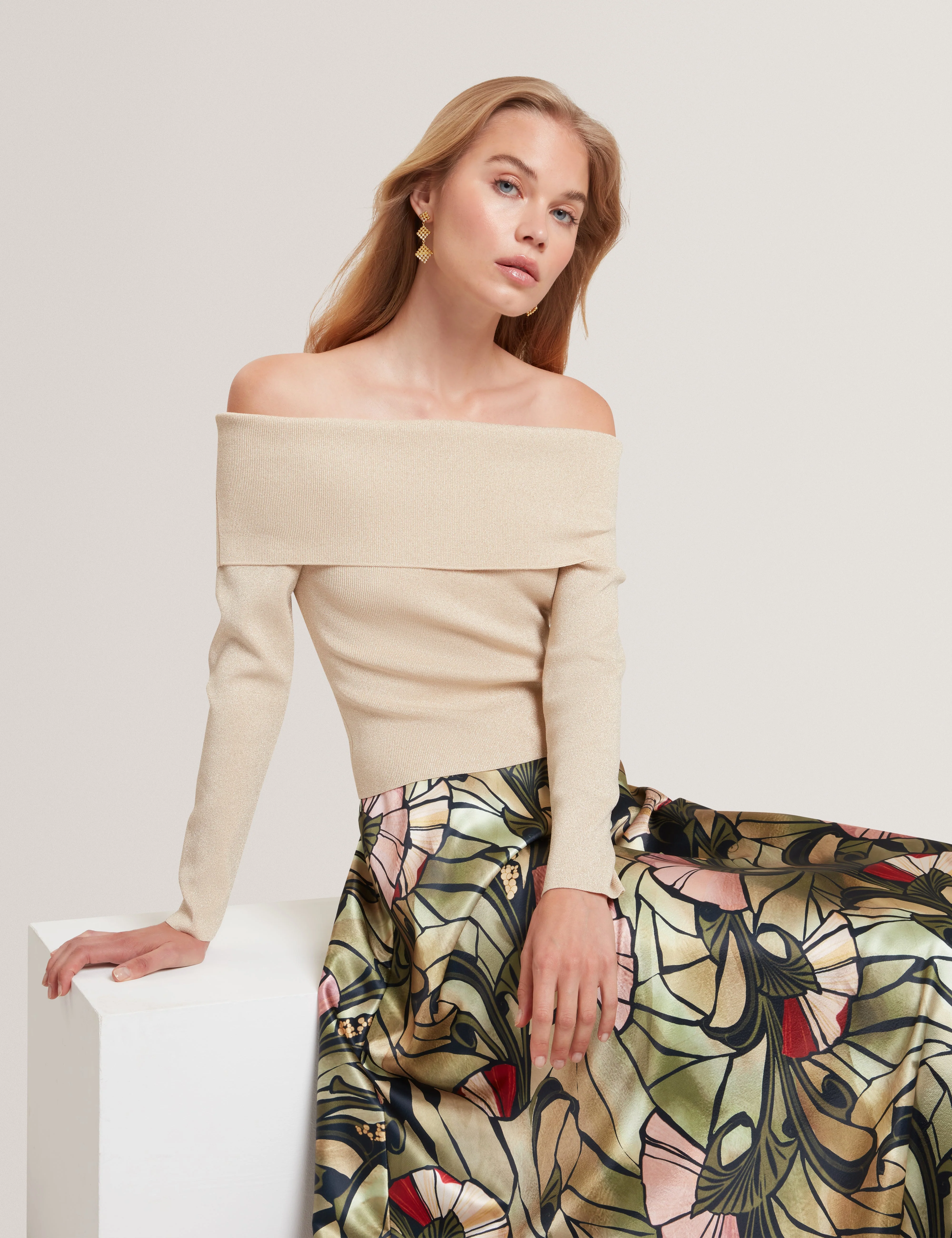 Laycii Off The Shoulder Metallic Knit Top Natural - Image 6