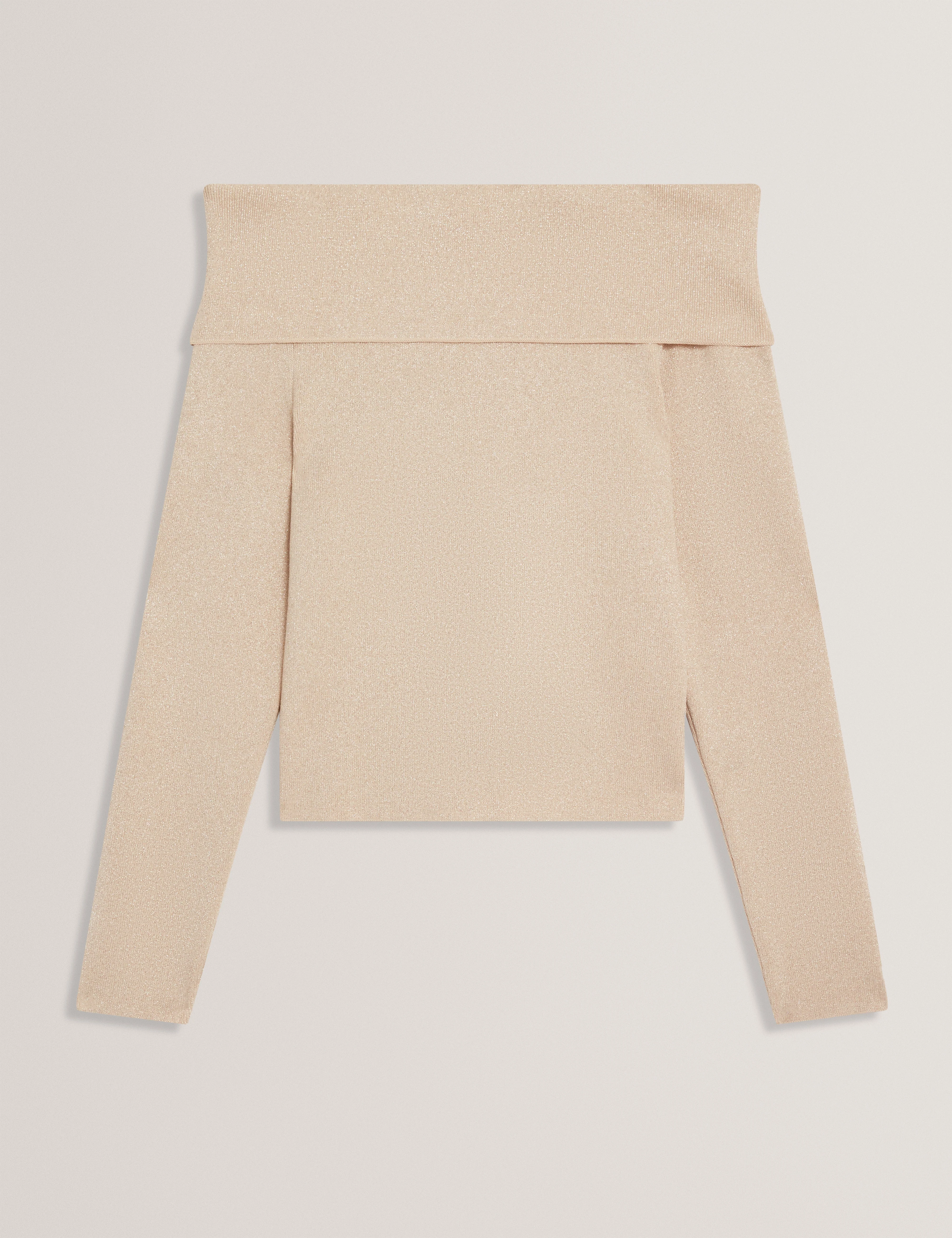 Laycii Off The Shoulder Metallic Knit Top Natural - Image 7