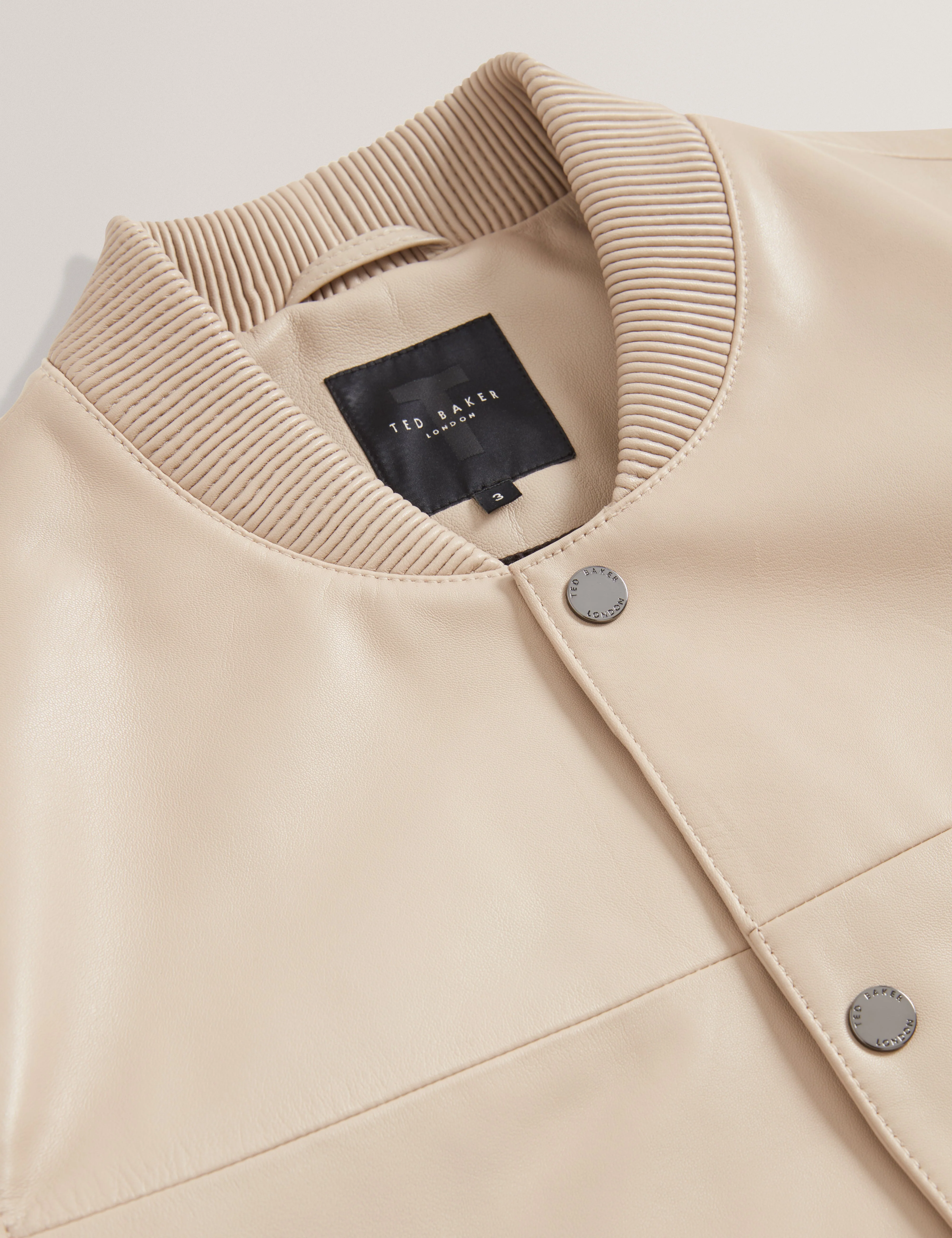 Leeams Leather Varsity Jacket Taupe - Image 3