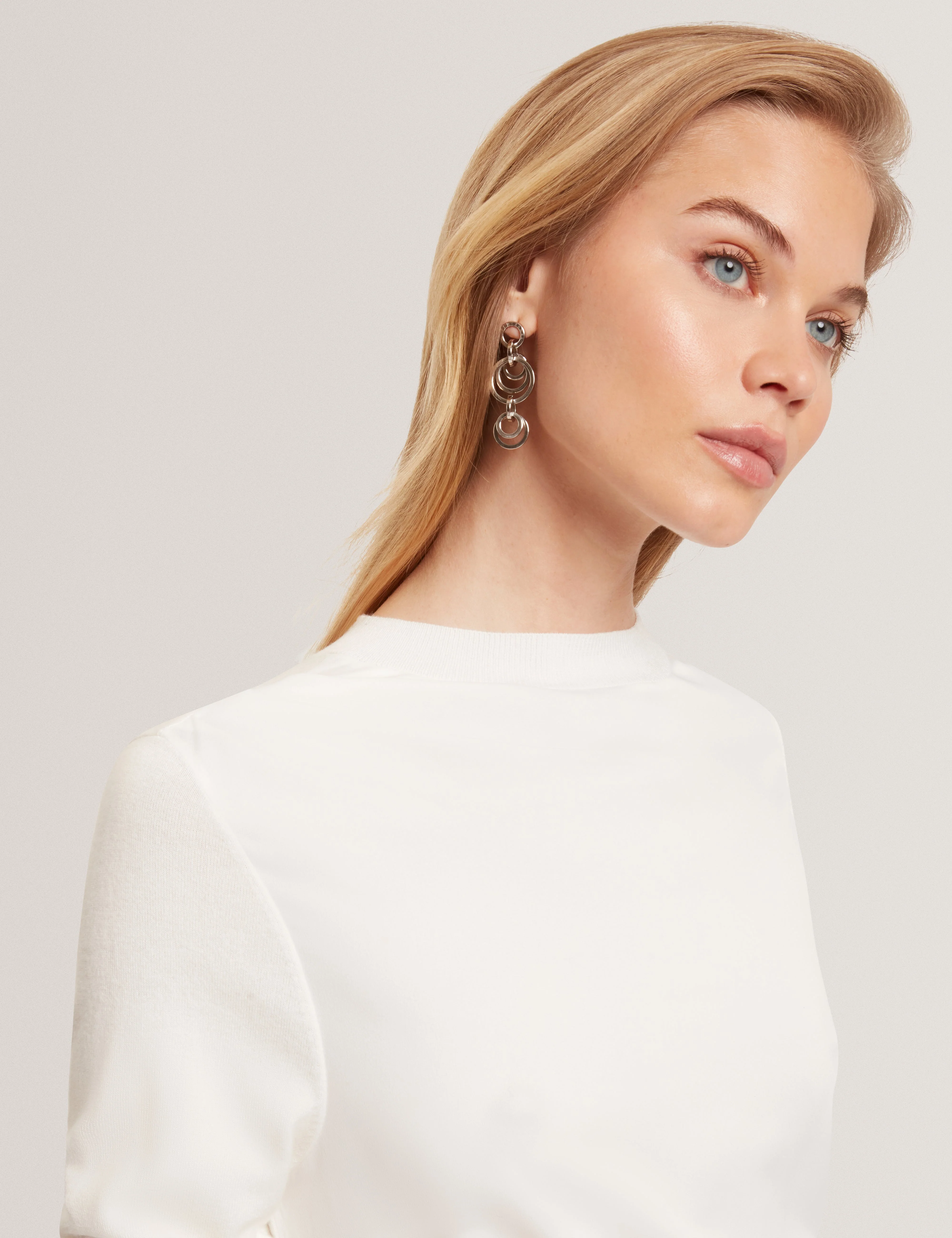 Leslay Draped Front Knitted Long Sleeve Top Ivory - Image 4