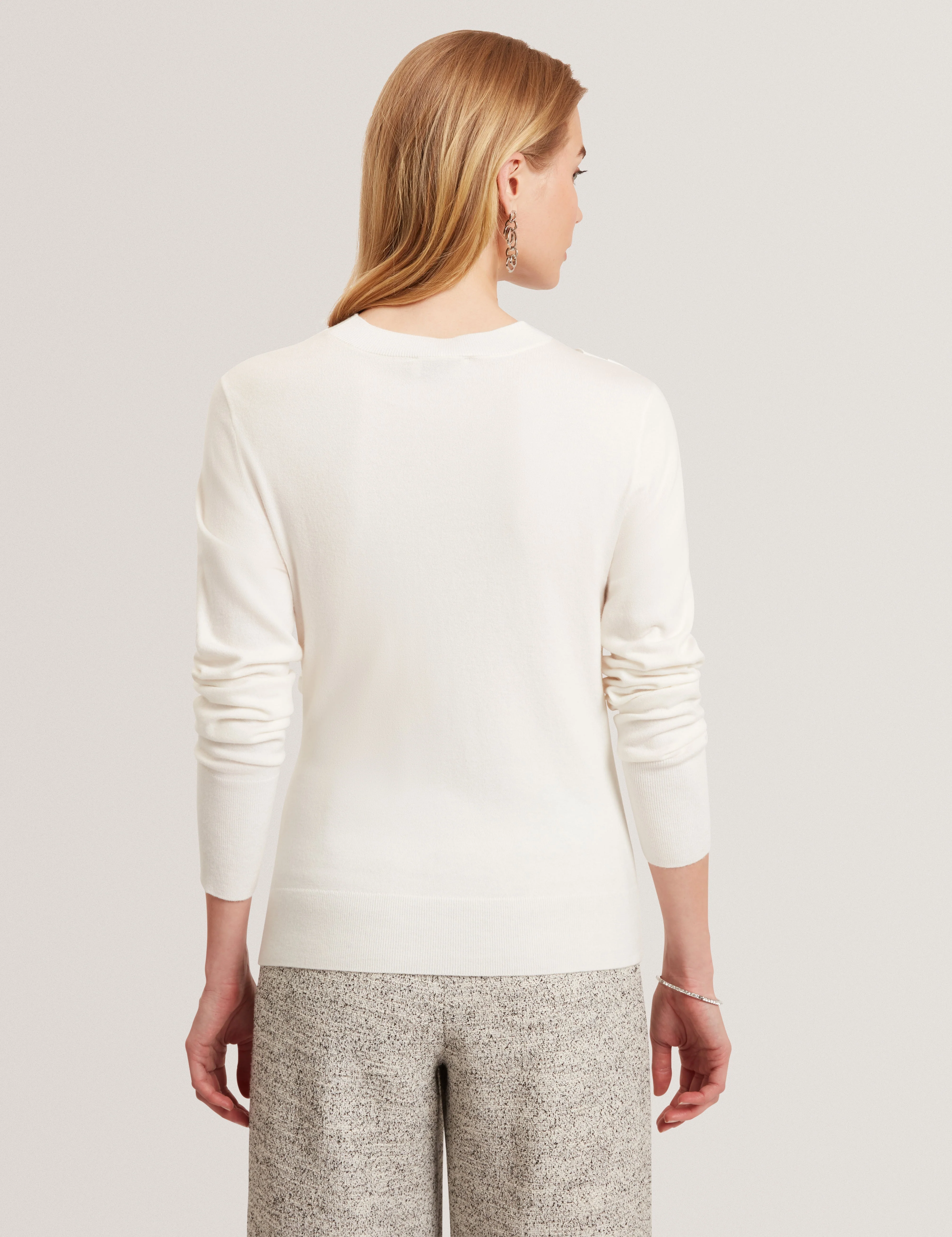 Leslay Draped Front Knitted Long Sleeve Top Ivory - Image 5