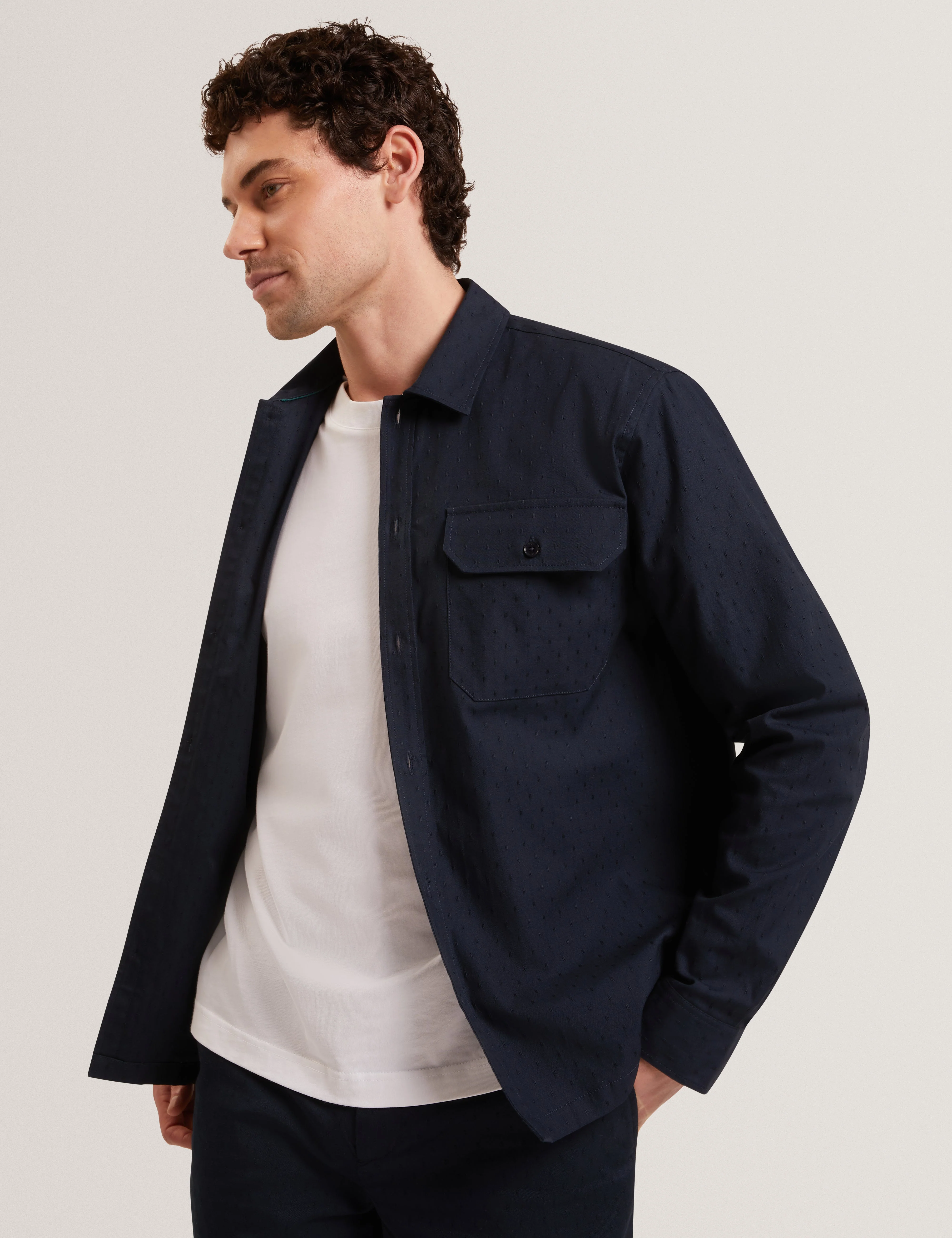 Levon Jacquard Overshirt Navy - Image 2