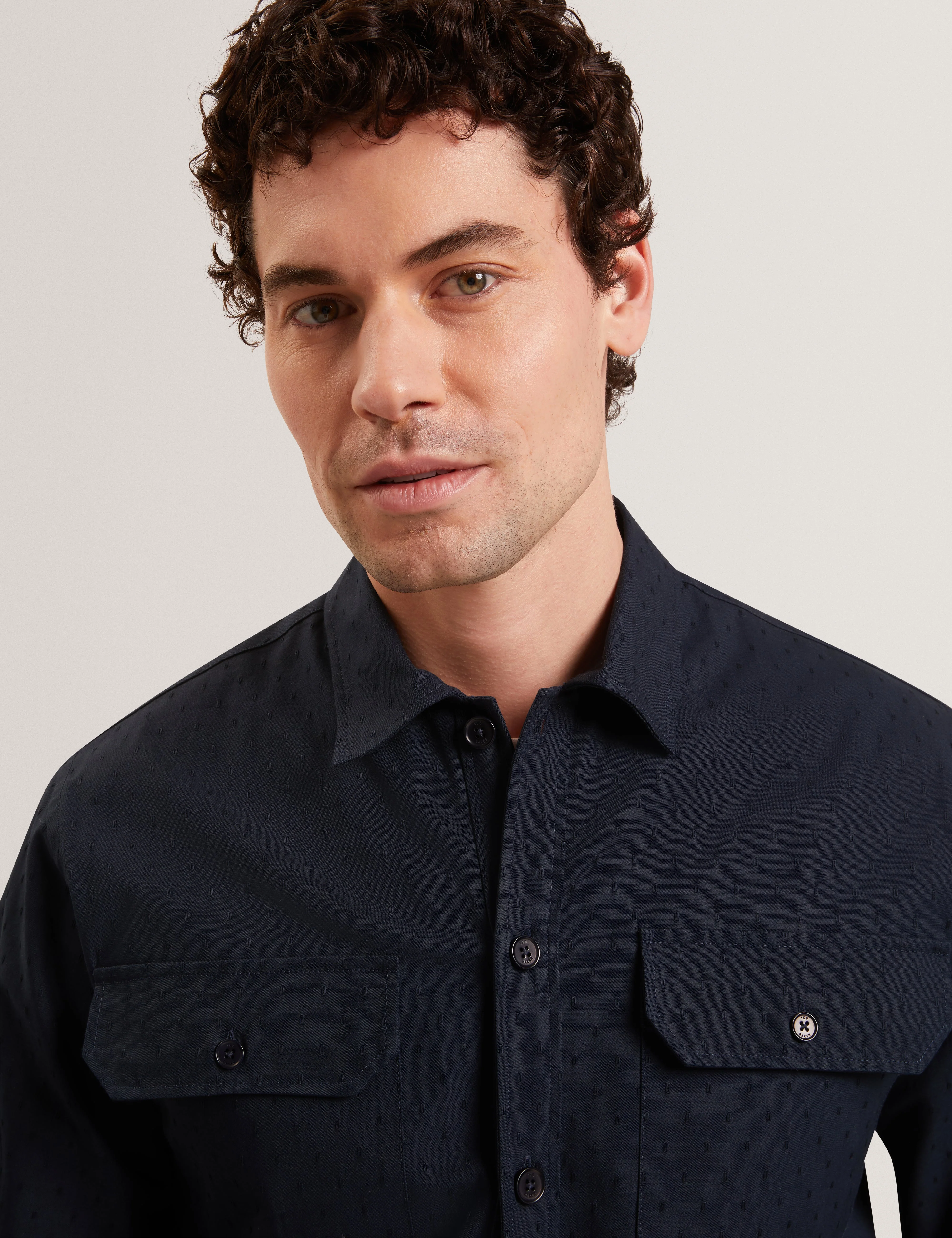Levon Jacquard Overshirt Navy - Image 5