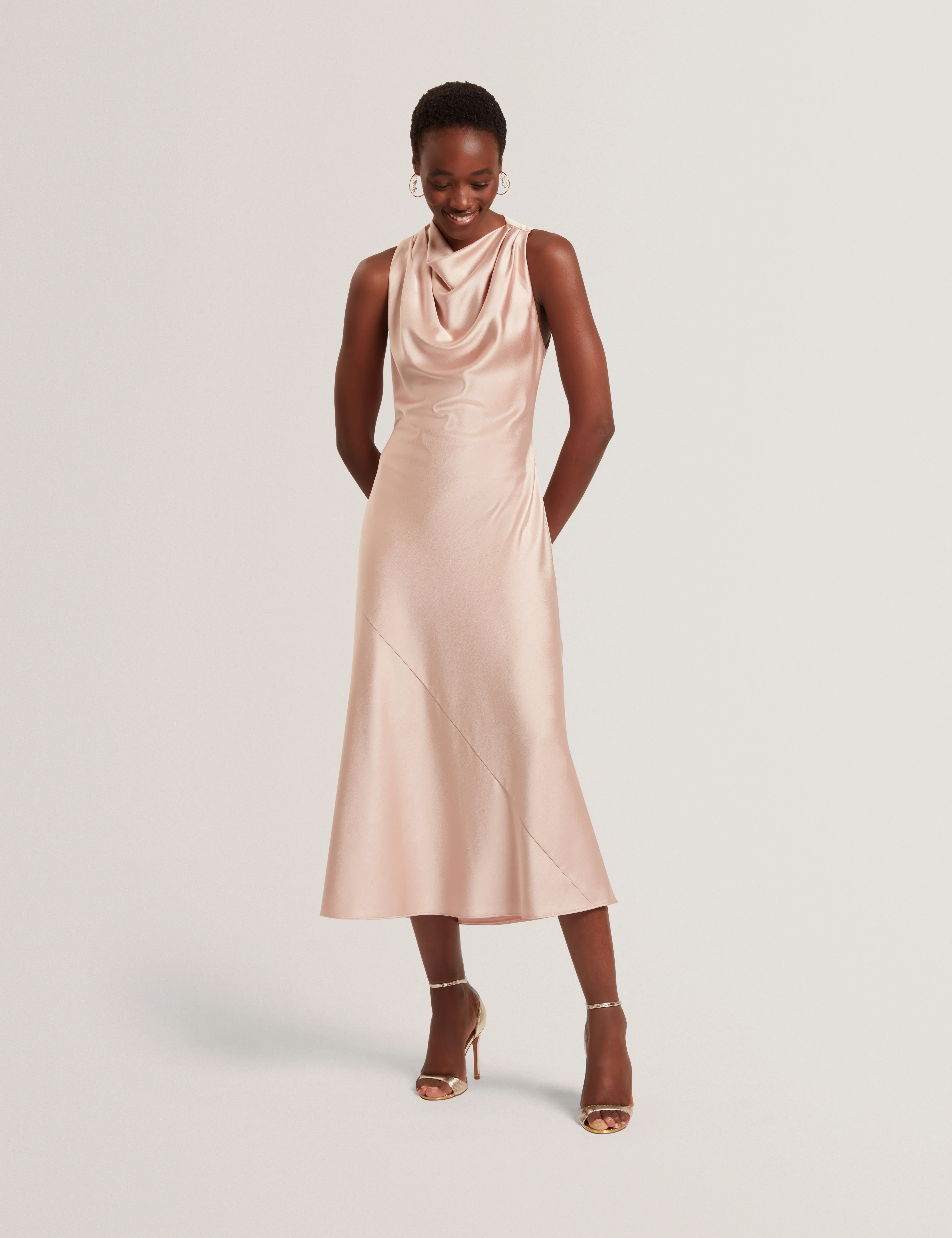 Liimaa Drape Neck Midi Dress Dusky-Pink