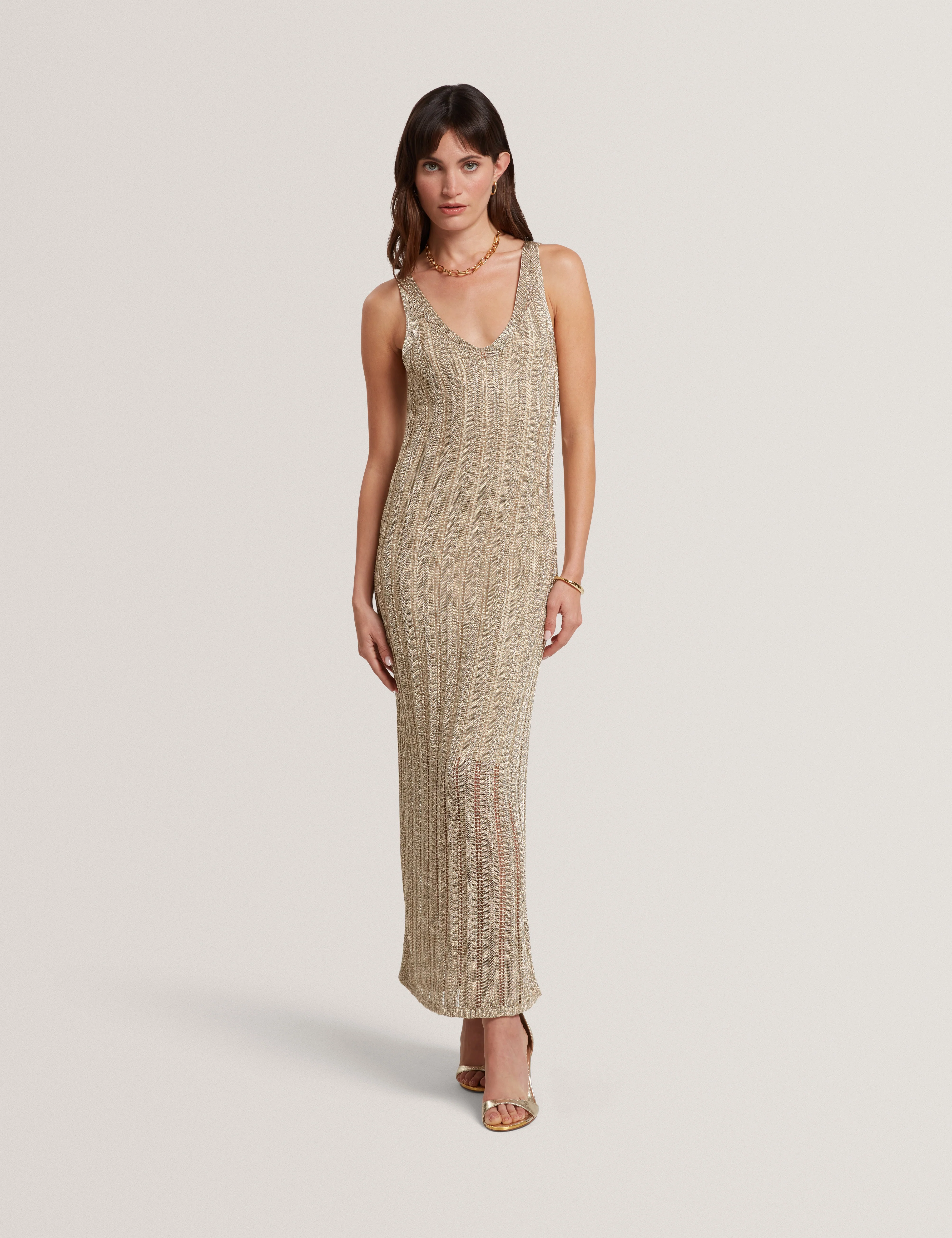Liliany Midi Knit Column Dress Gold