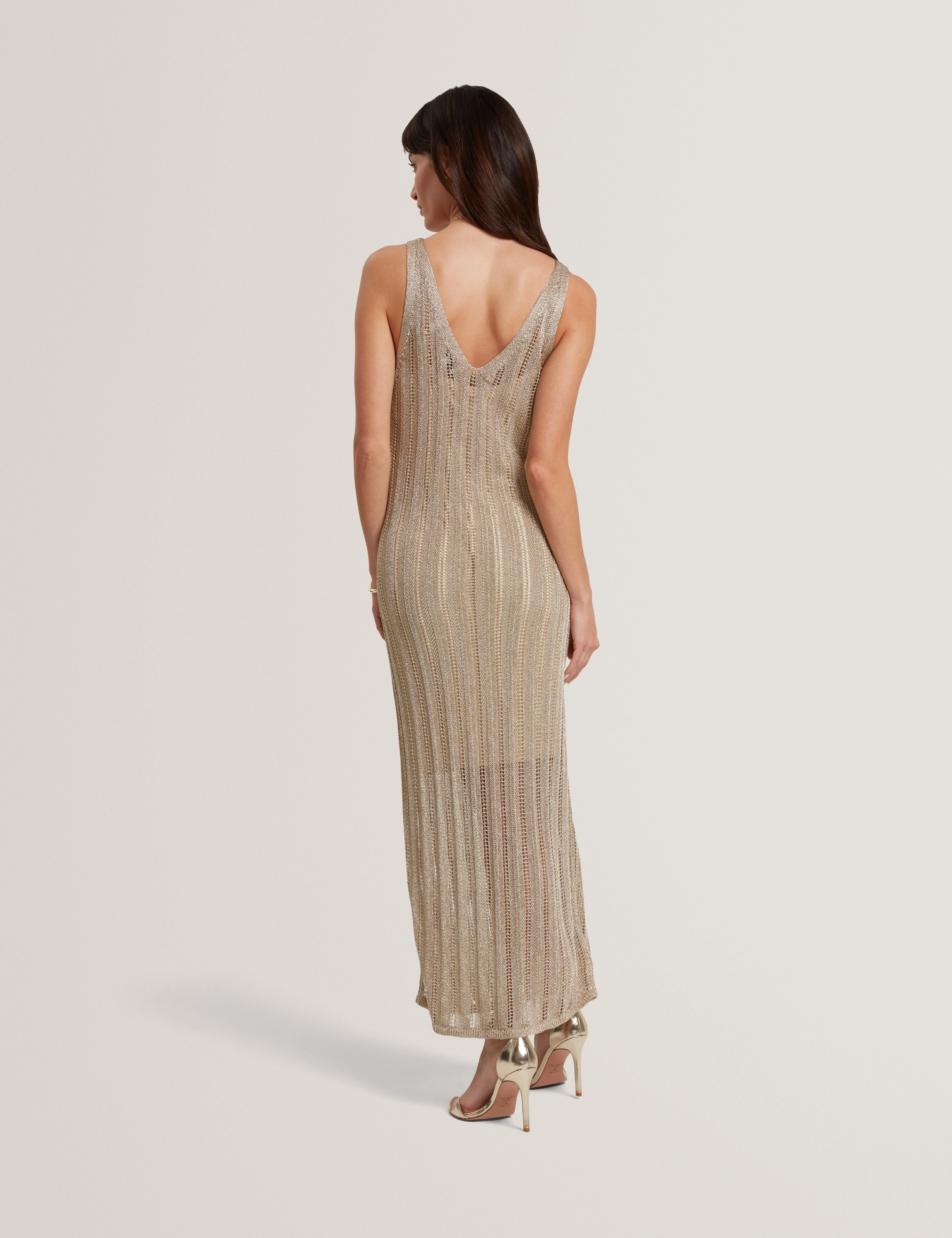 Liliany Midi Knit Column Dress Gold - Image 4