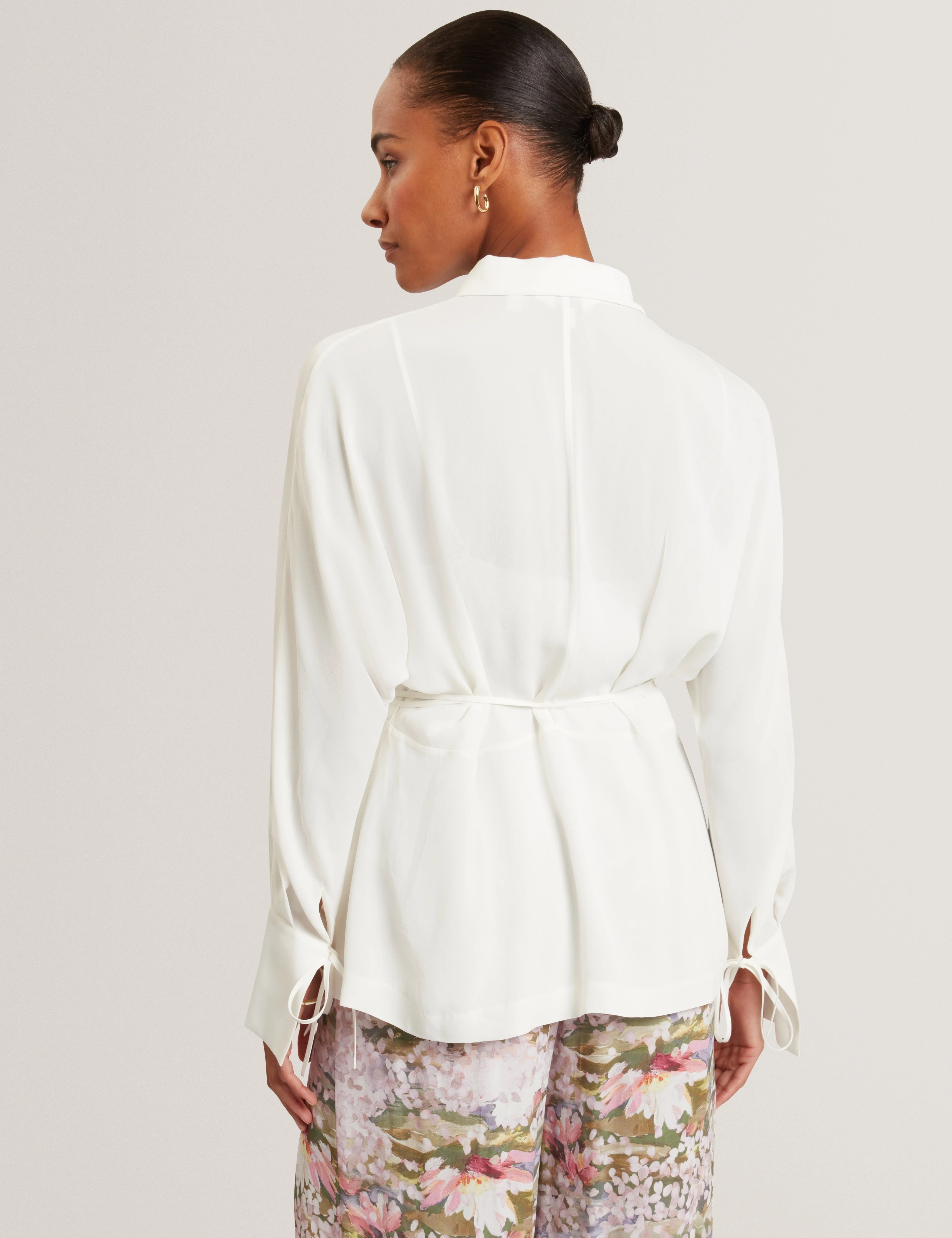 Liossa Tie Detail Long Sleeve Shirt Ivory - Image 5
