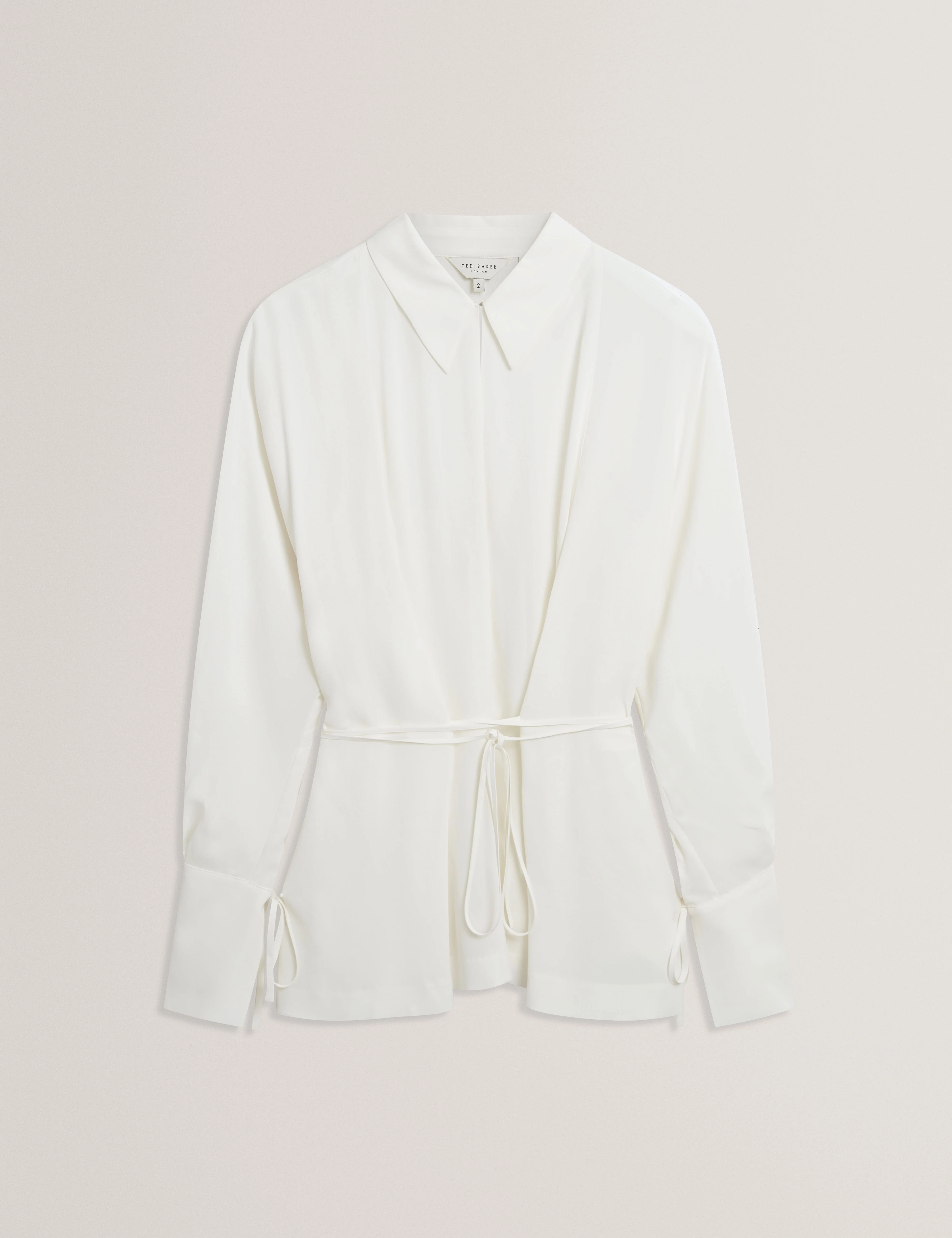 Liossa Tie Detail Long Sleeve Shirt Ivory - Image 7