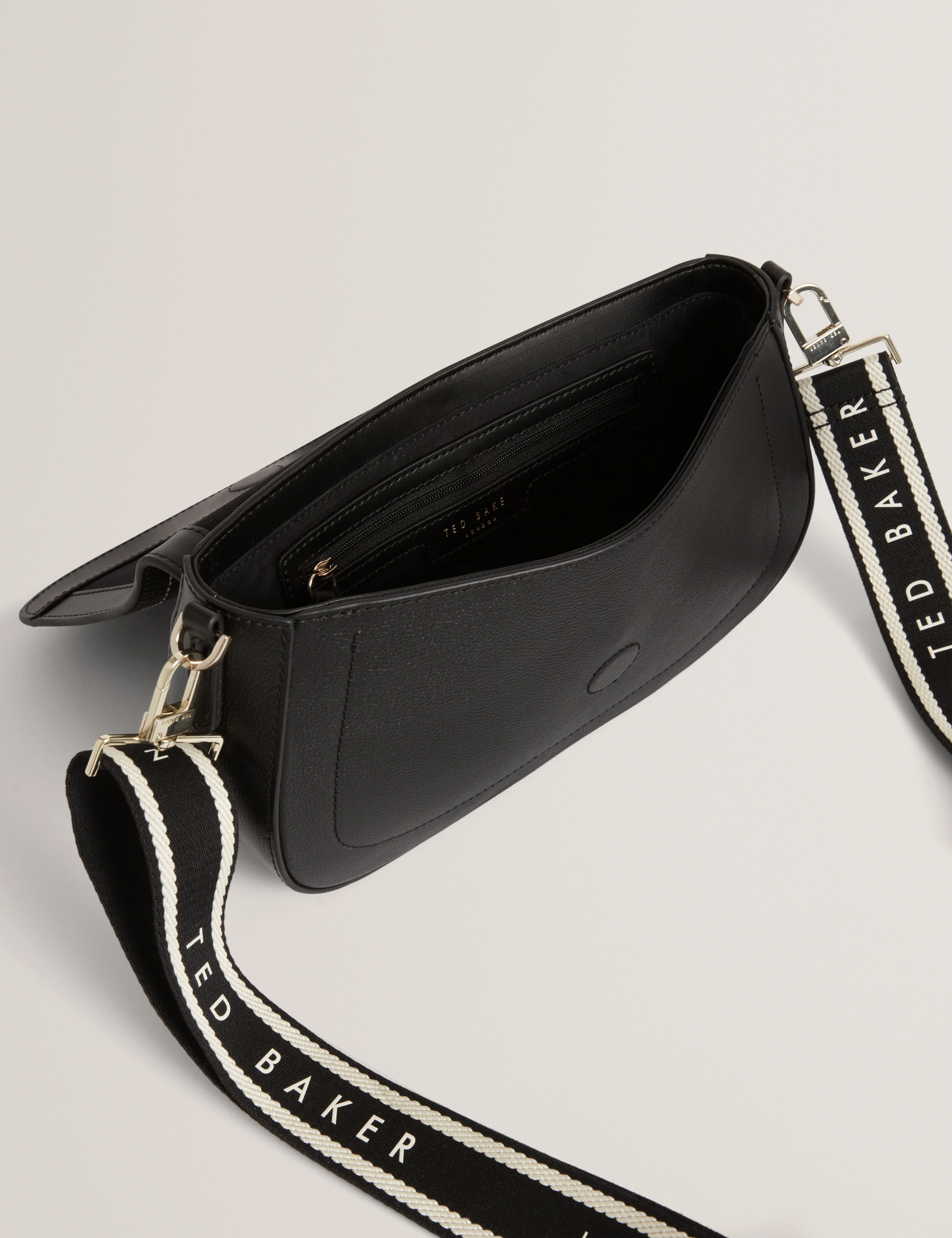 Louiize Webbing Leather Flapover Crossbody Bag Black - Image 5