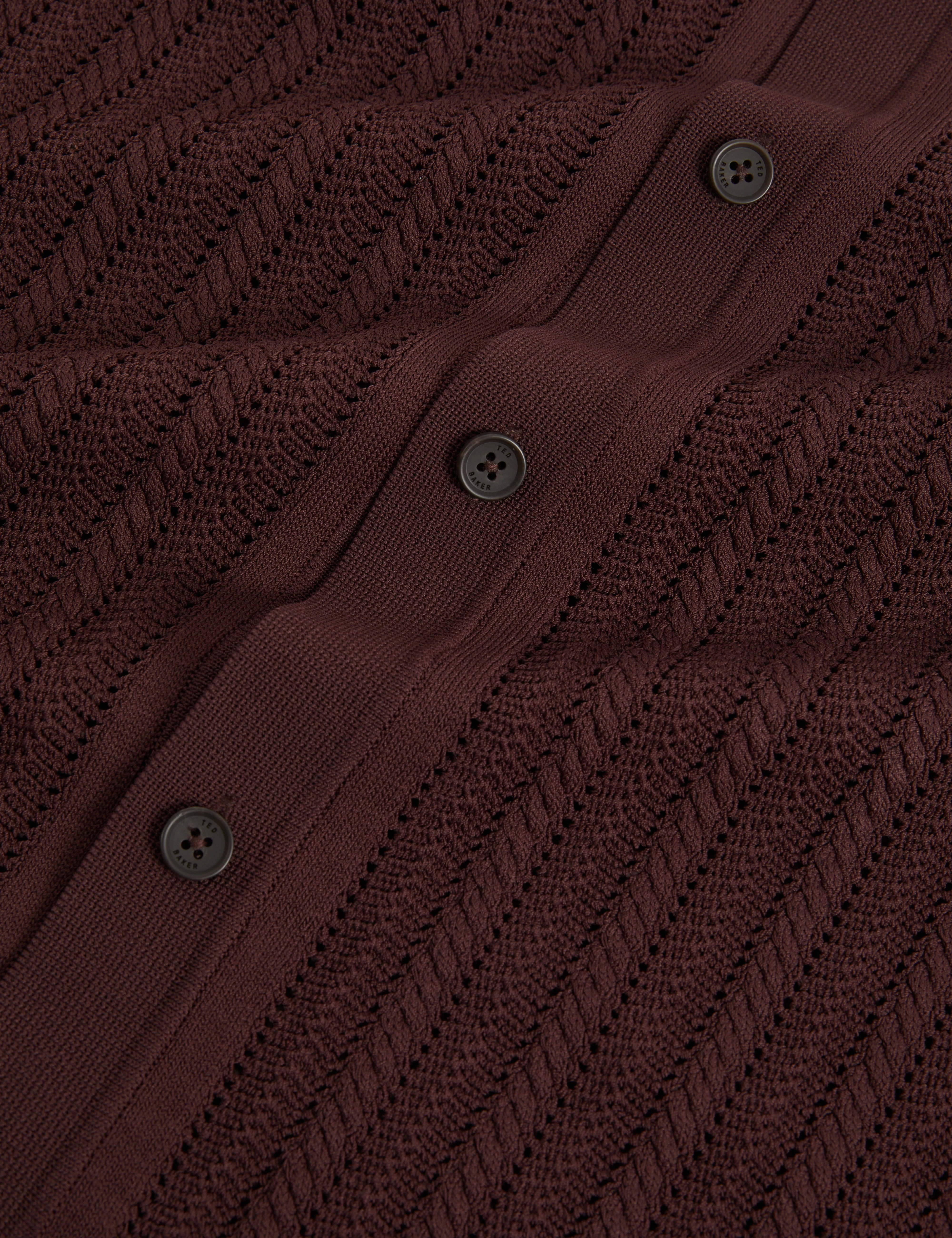 Lound Ss Stitch Interest Button Through Polo Brown - Image 3
