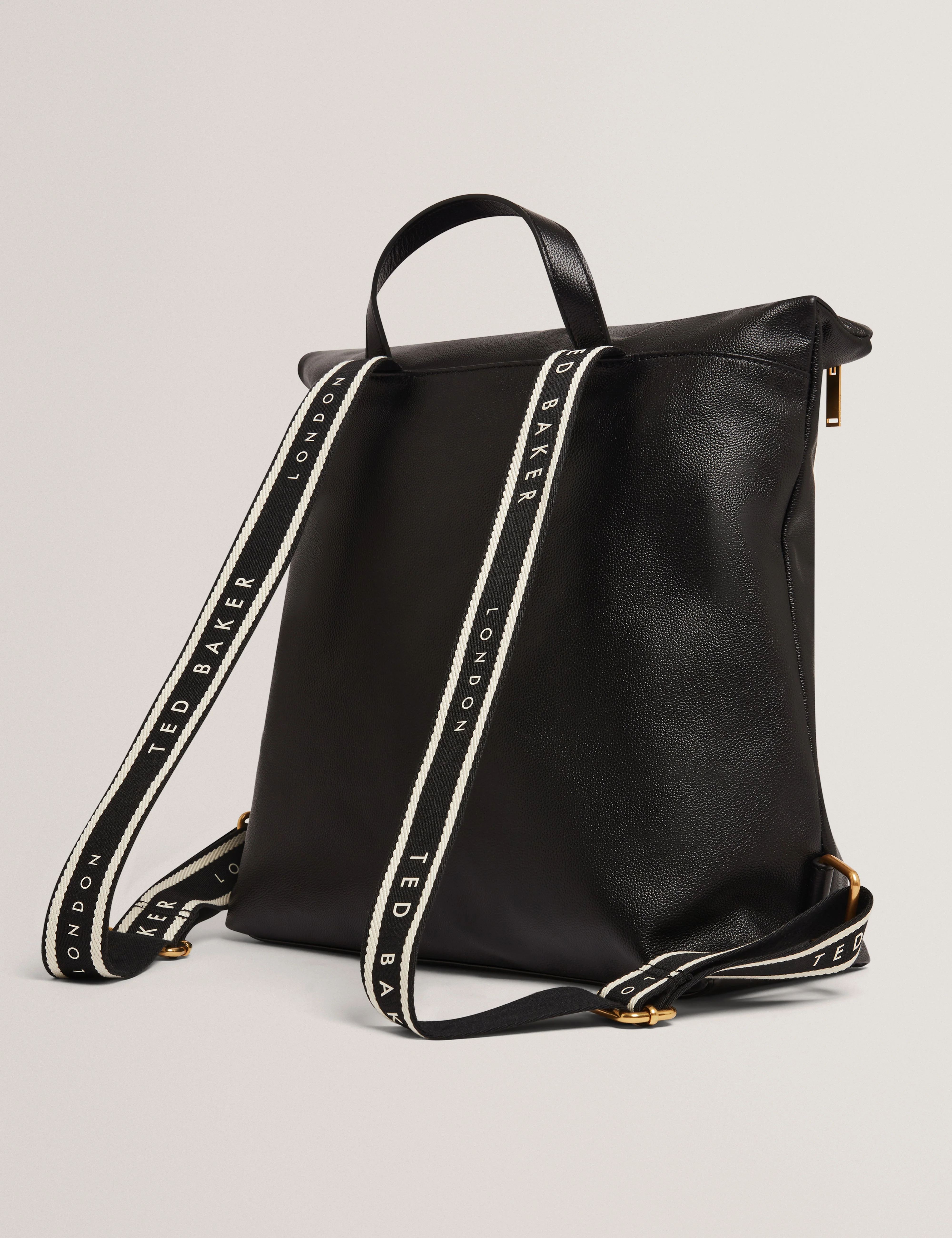 Luccea Webbing Leather Backpack Black - Image 3