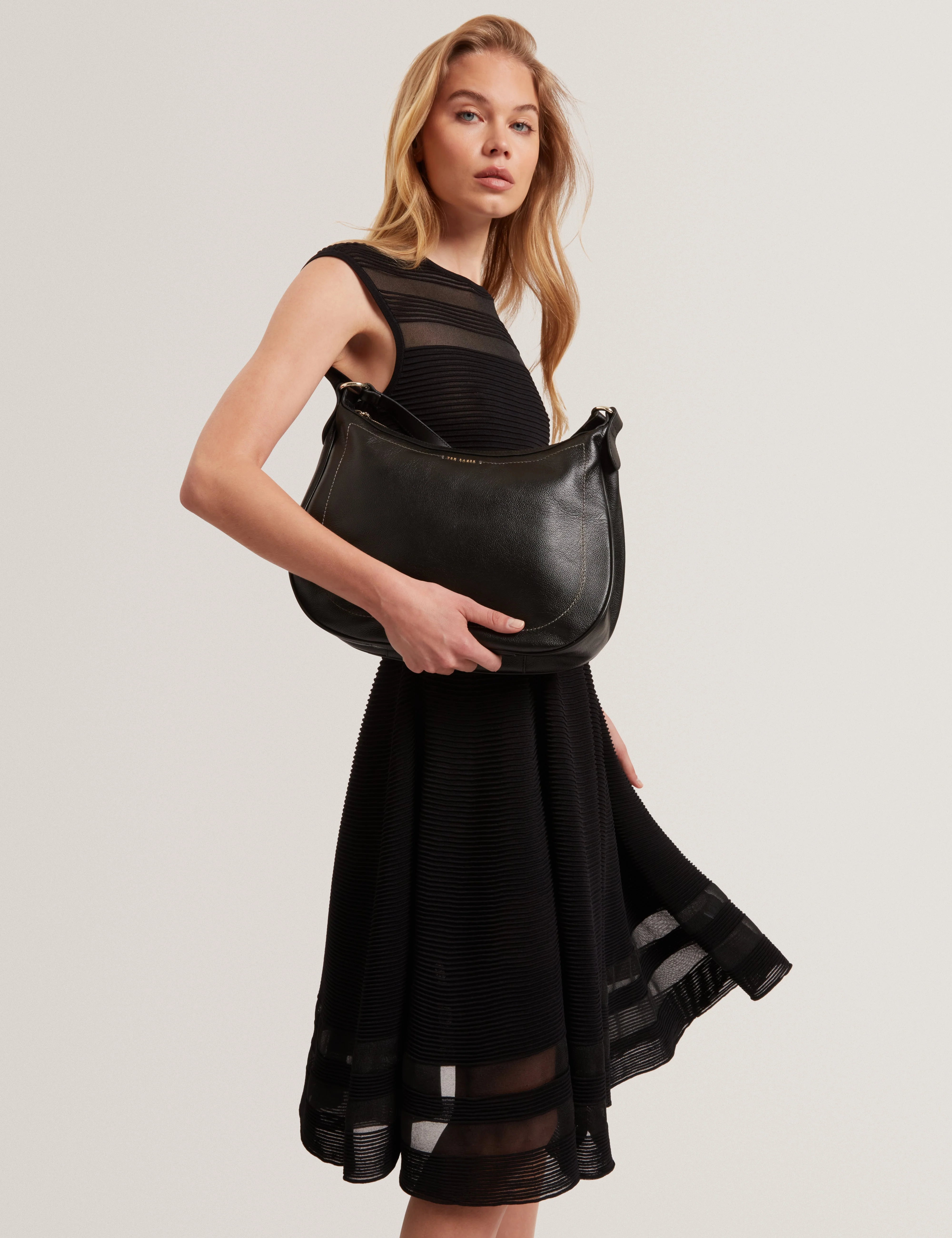 Lyshia Webbing Large Leather Hobo Bag Black - Image 2
