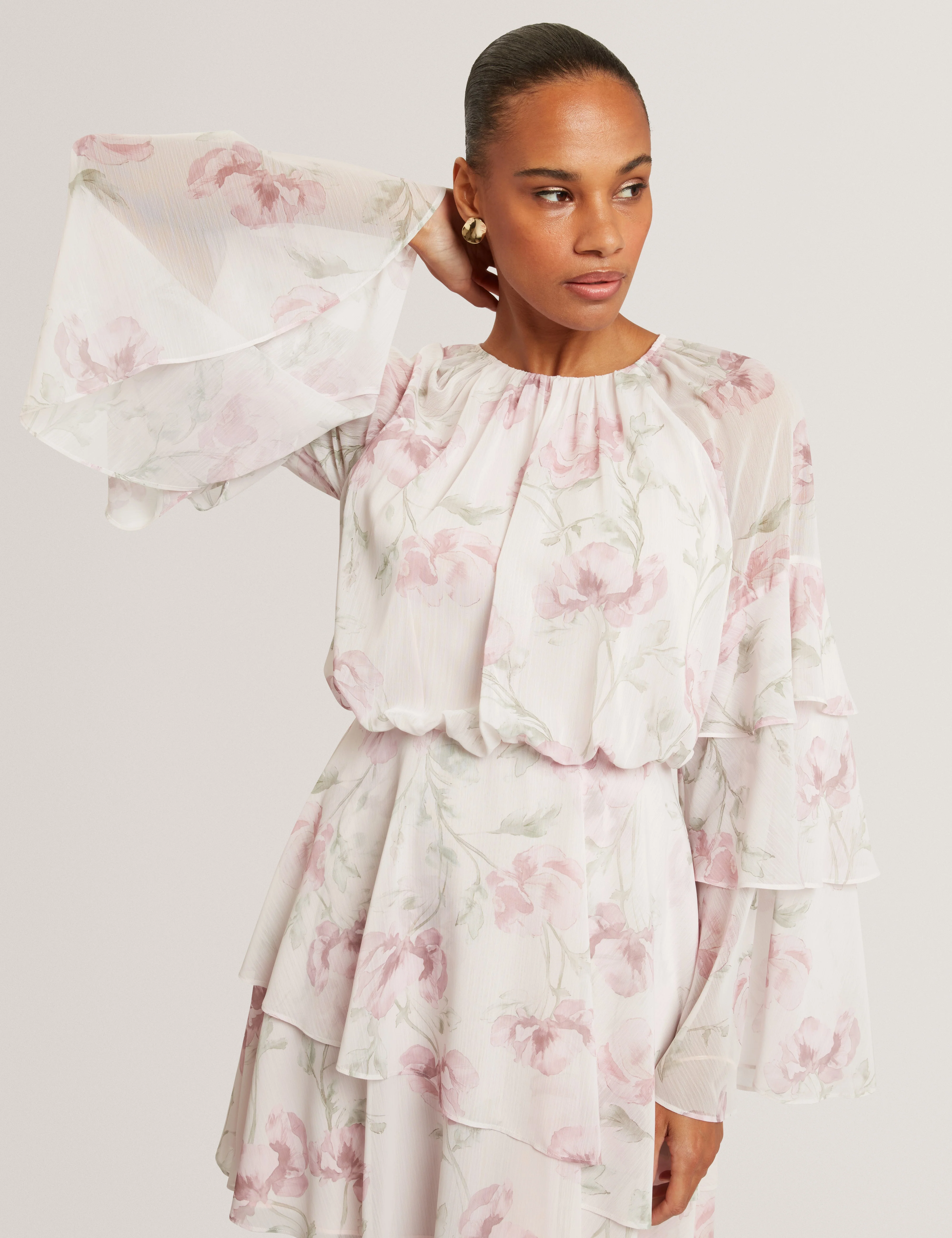 Mahliia Floral Print Tiered Mini Dress Pl-Pink - Image 2