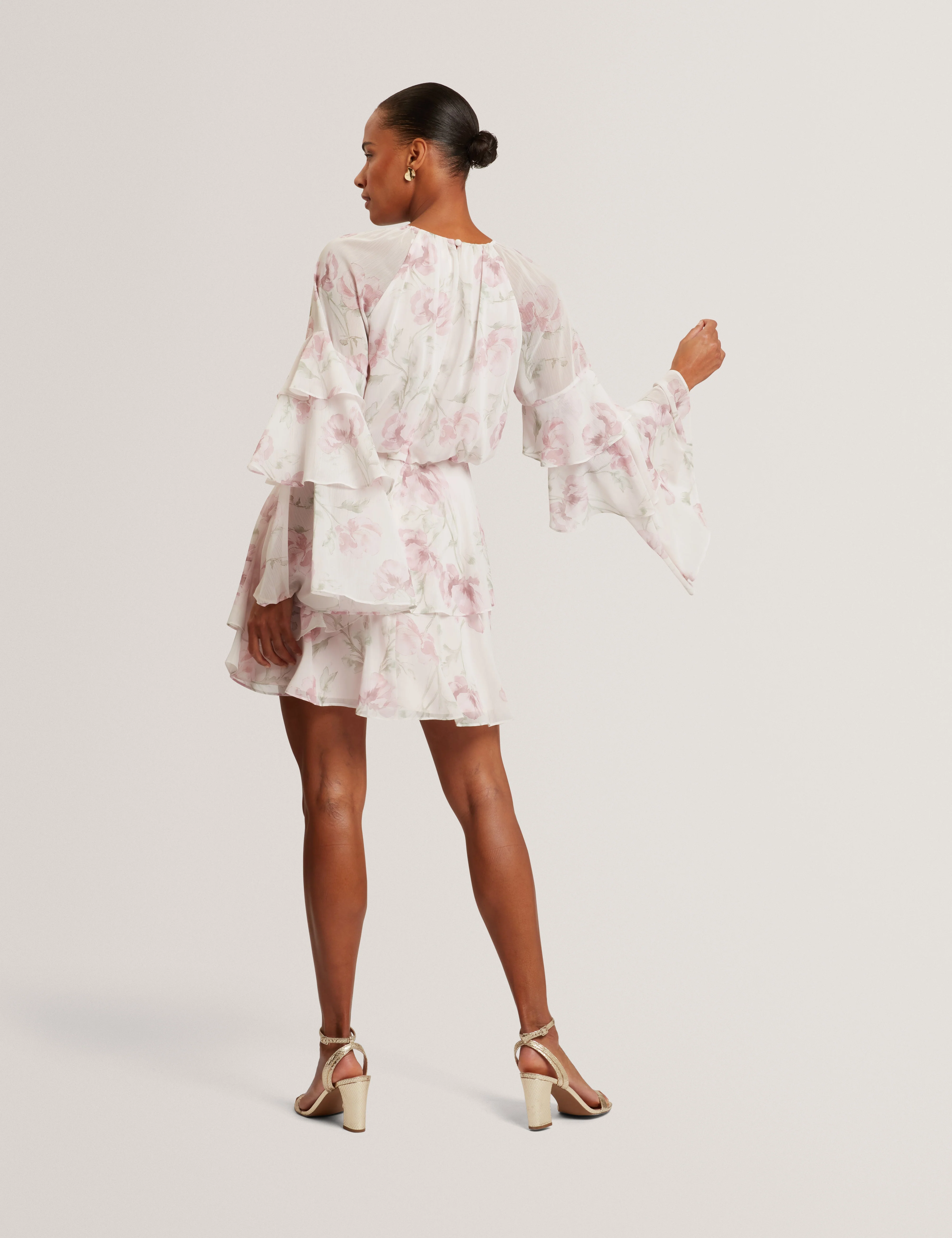Mahliia Floral Print Tiered Mini Dress Pl-Pink - Image 5