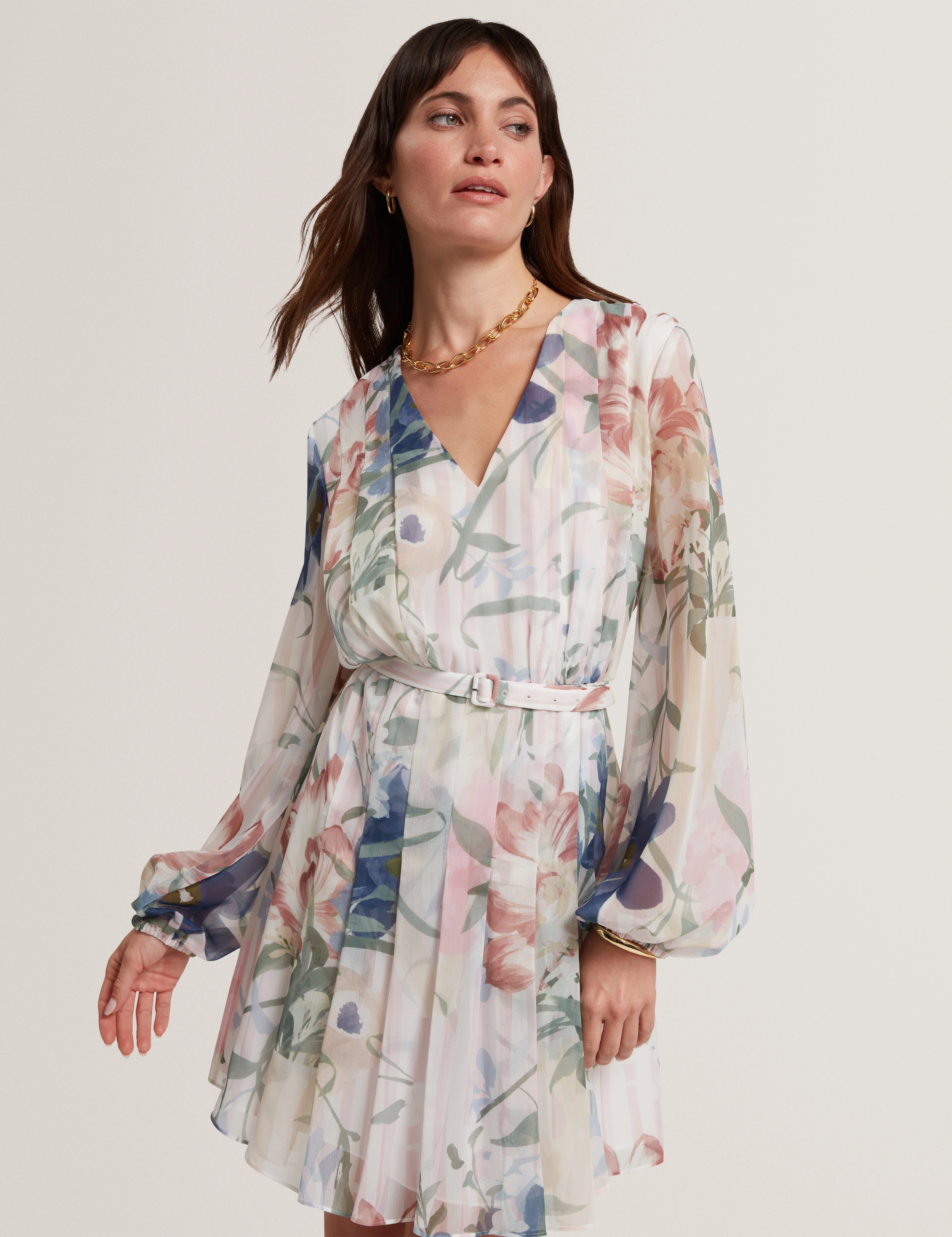 Malmia Pleated Mini Printed Dress Pink