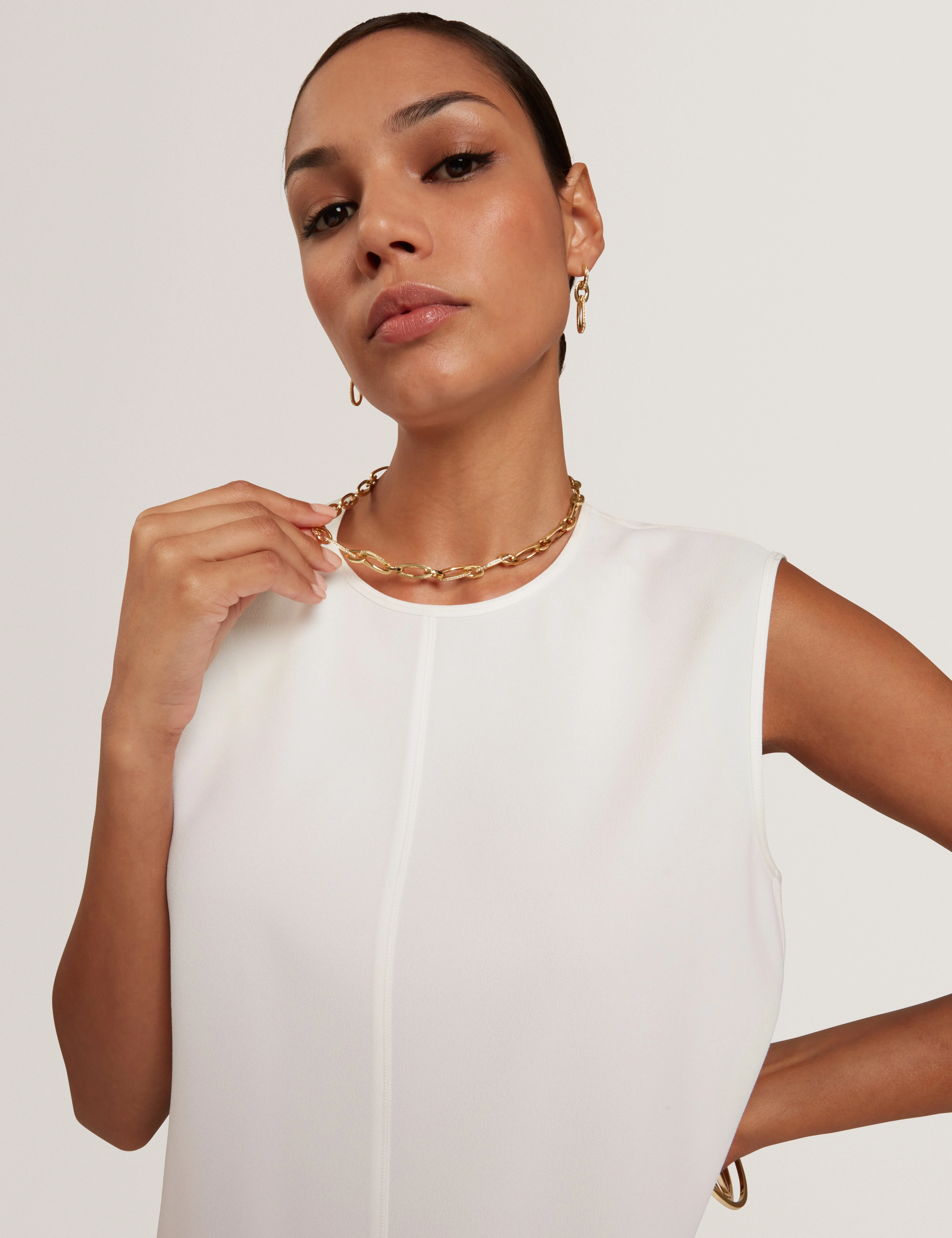 Marmia Sleeveless Top With Piping Detail Ivory - Image 4
