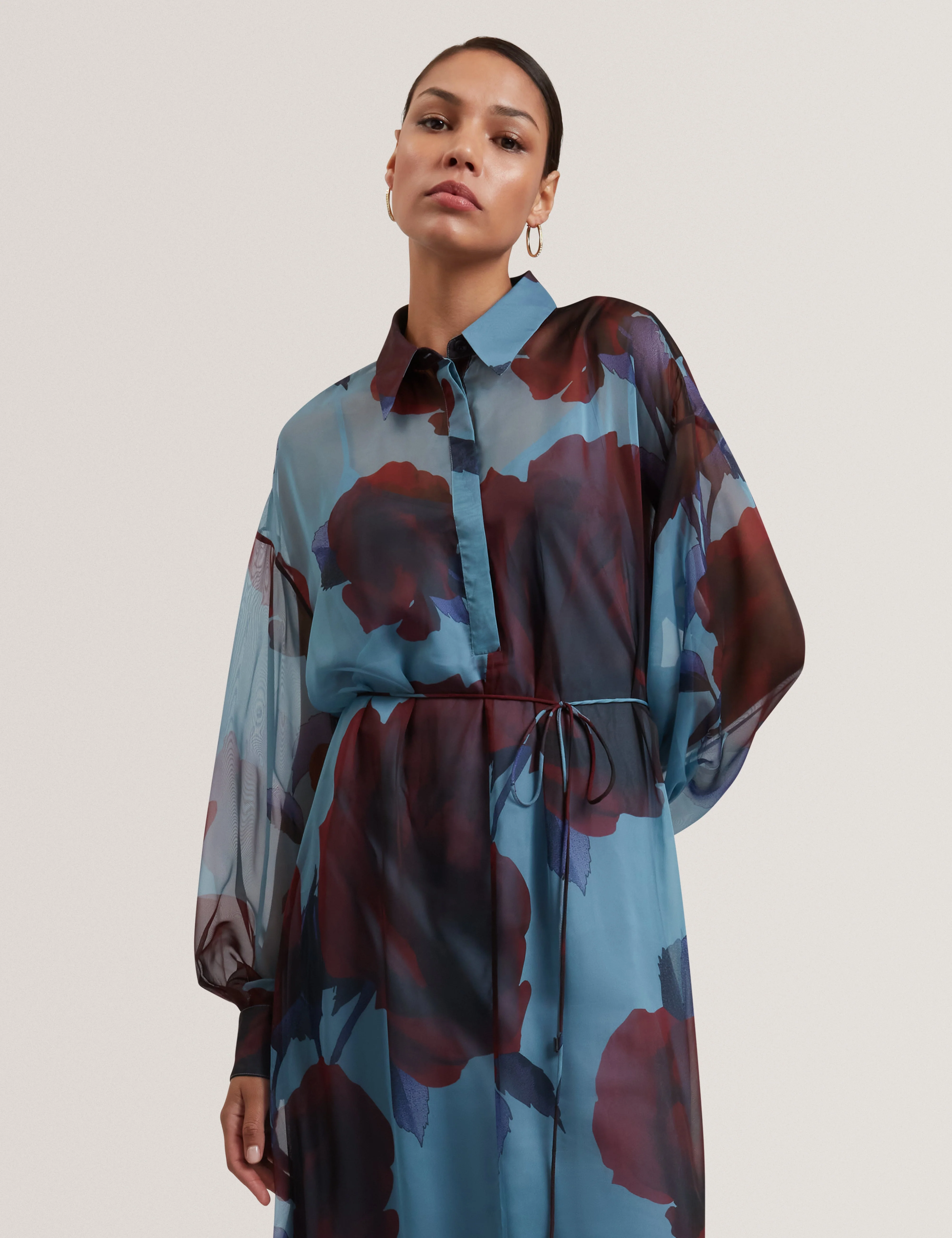 Marrnie Printed Bib Detail Maxi Shirt Dress Lt-Blue - Image 2