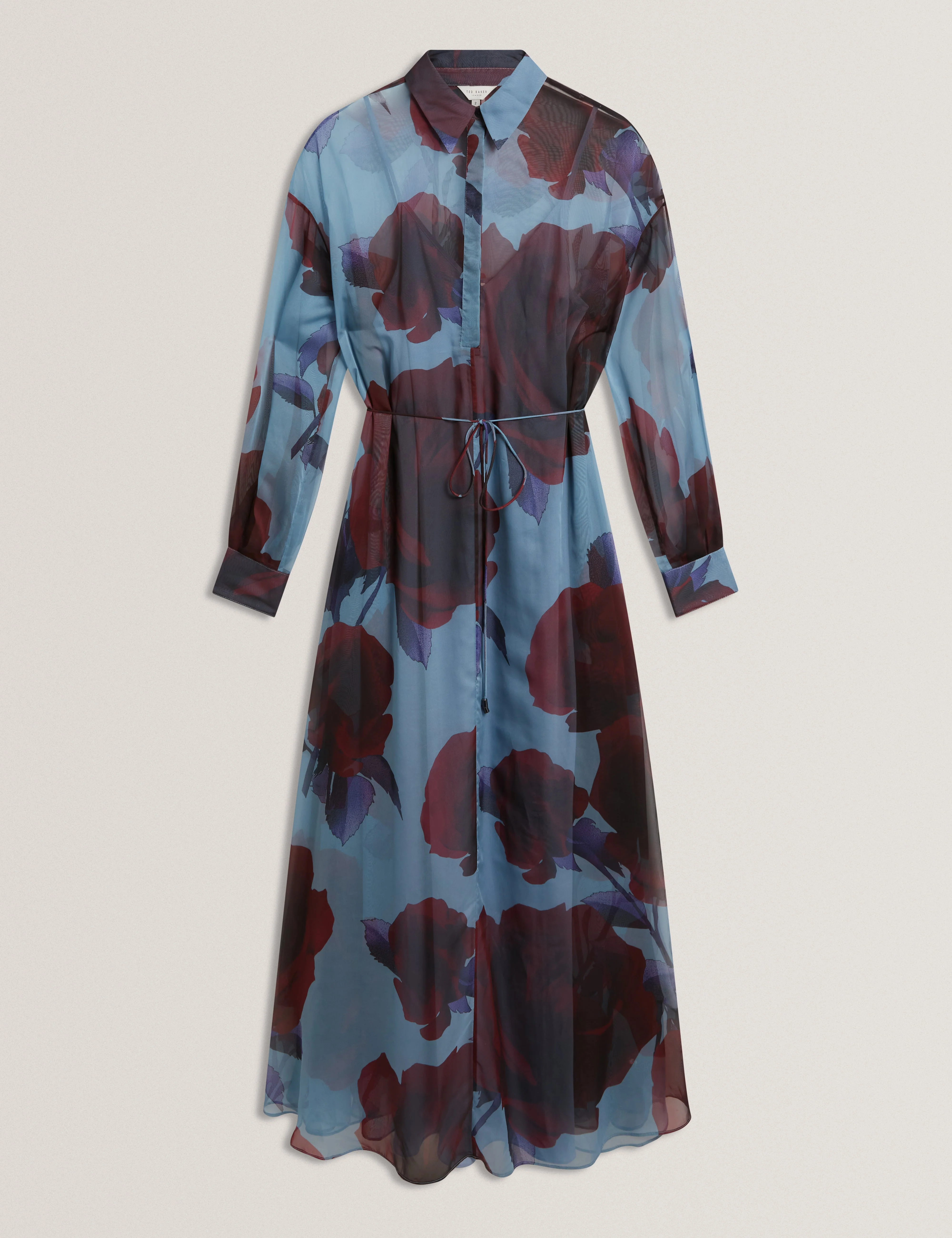 Marrnie Printed Bib Detail Maxi Shirt Dress Lt-Blue - Image 7
