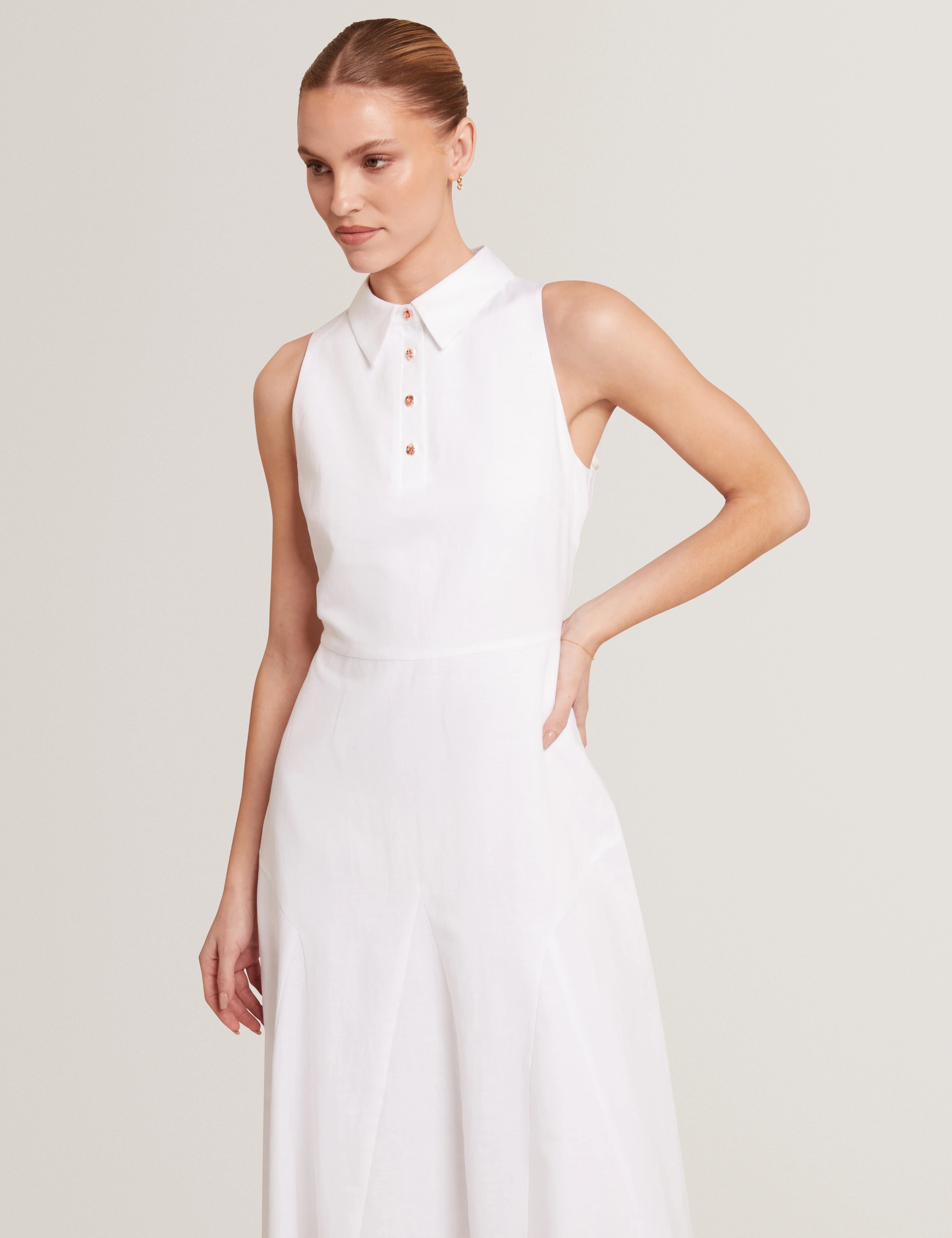 Meeha Sleeveless Midi Polo Dress Ivory - Image 2