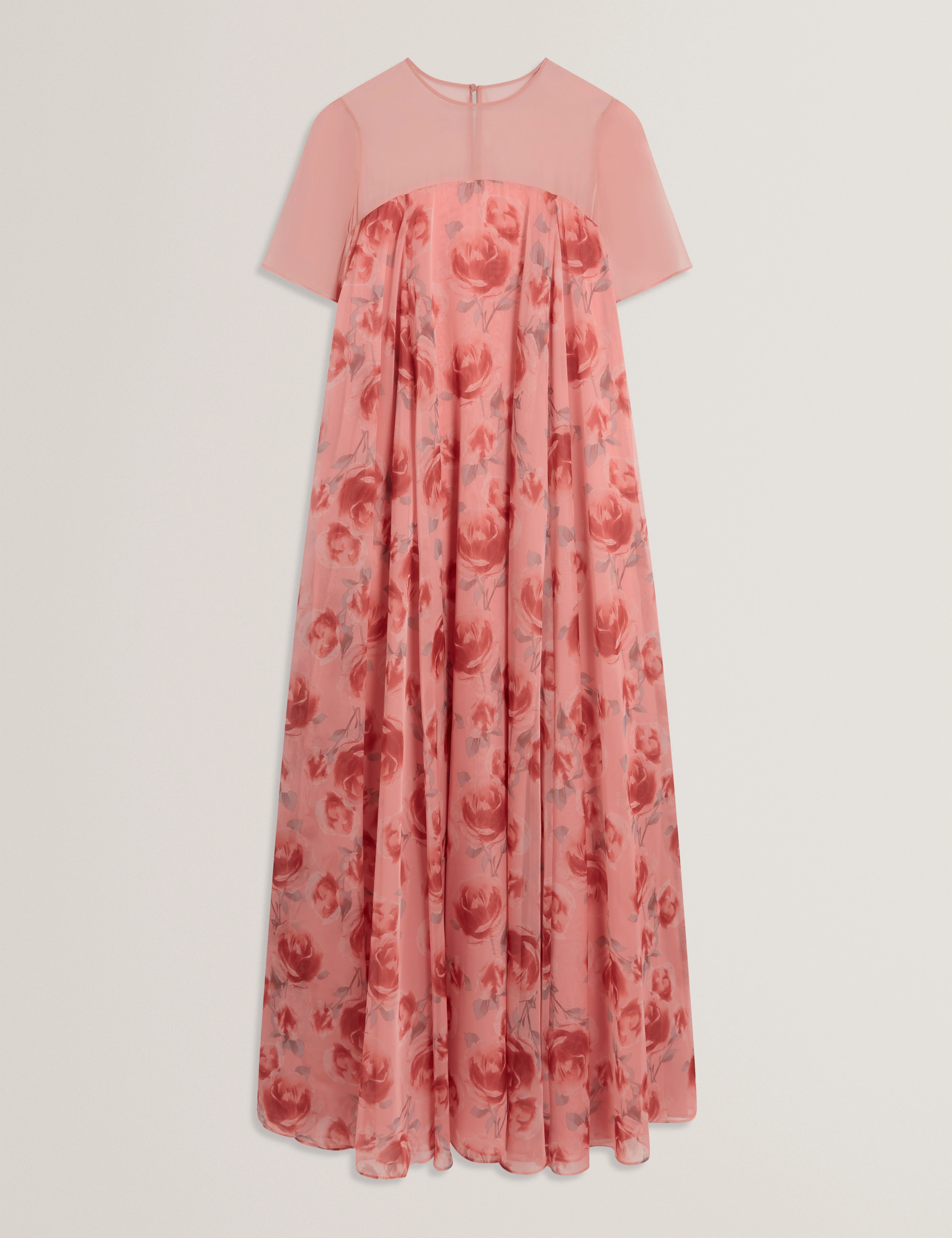 Meeza Printed Sheer Cap Sleeve Maxi Dress Coral - Image 6