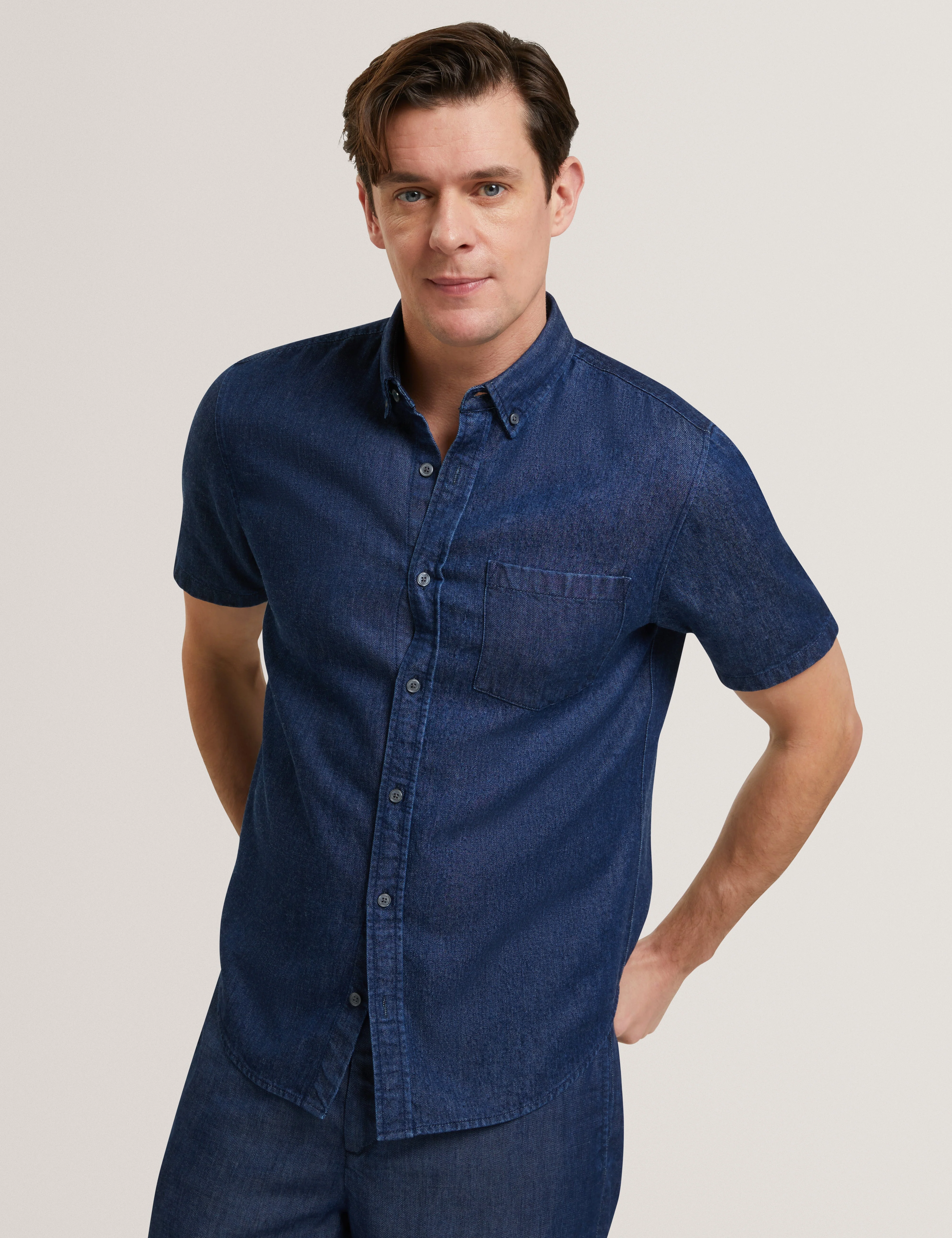 Mirek Short Sleeve Regular Tencel Chambray Shirt Navy-Blue - Image 2