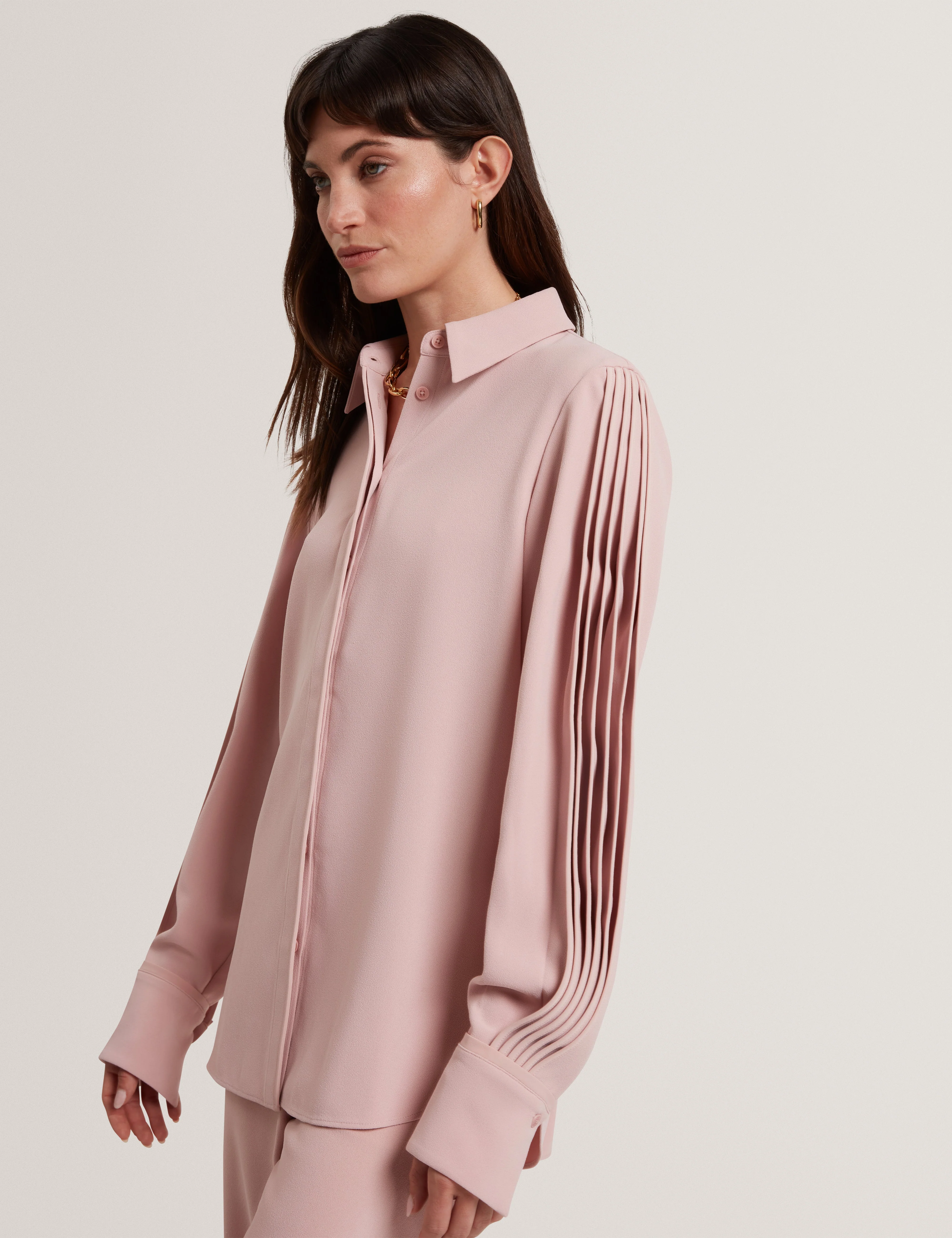 Miriti Piping Detail Long Sleeve Shirt Dusky-Pink