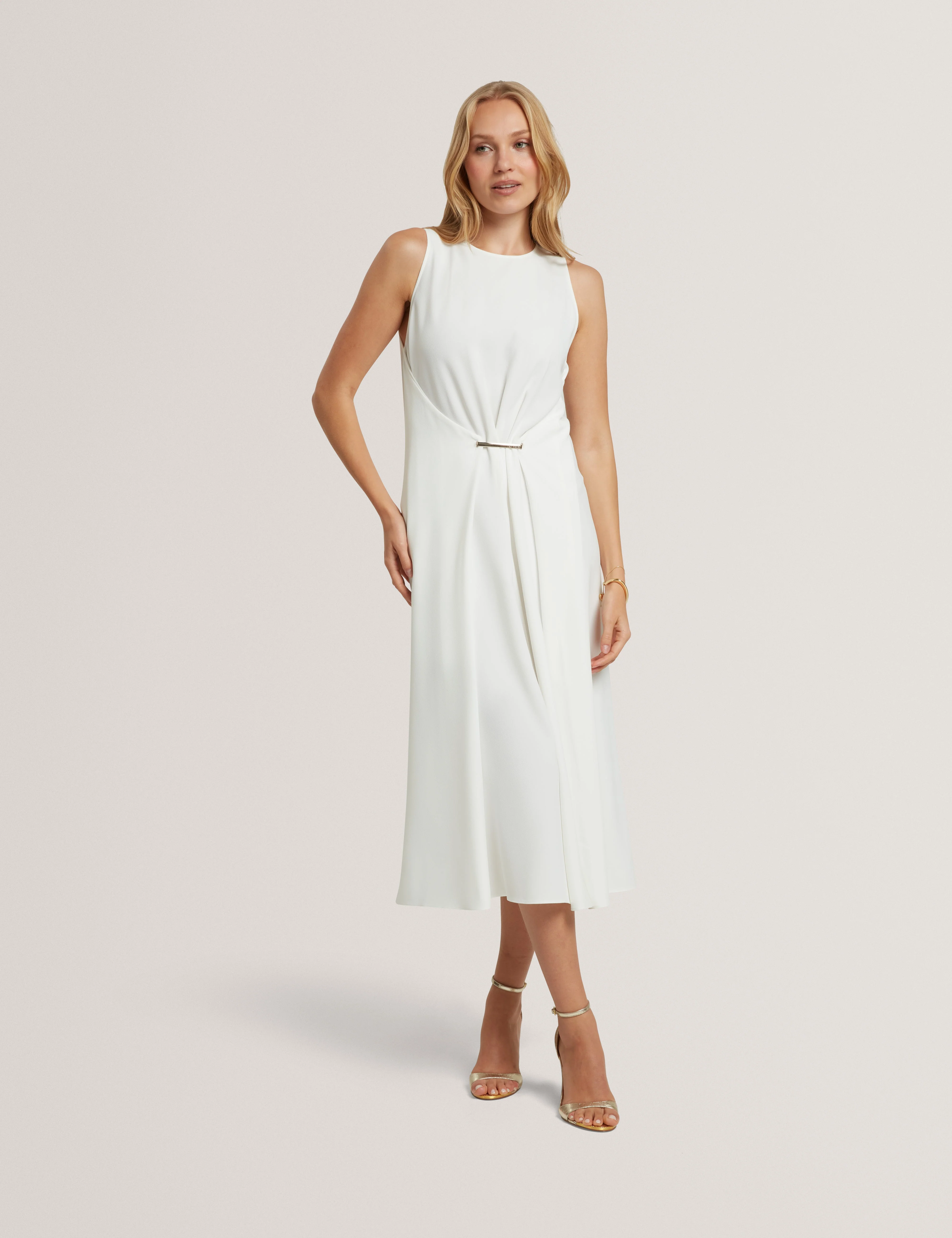 Miyaka Midi Dress With Bar Detail Ivory