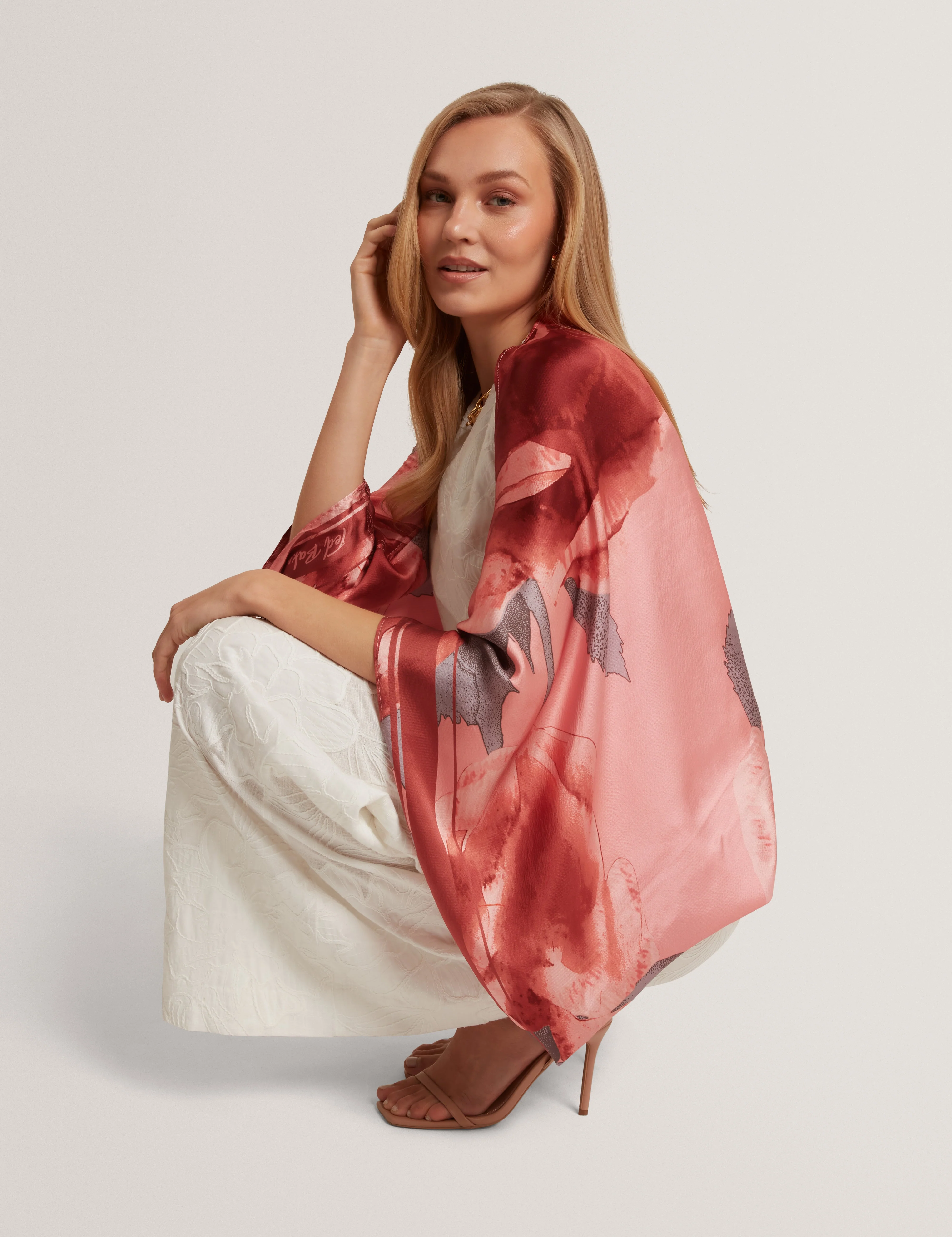 Miyakaz Printed Silk Cape Pink - Image 2