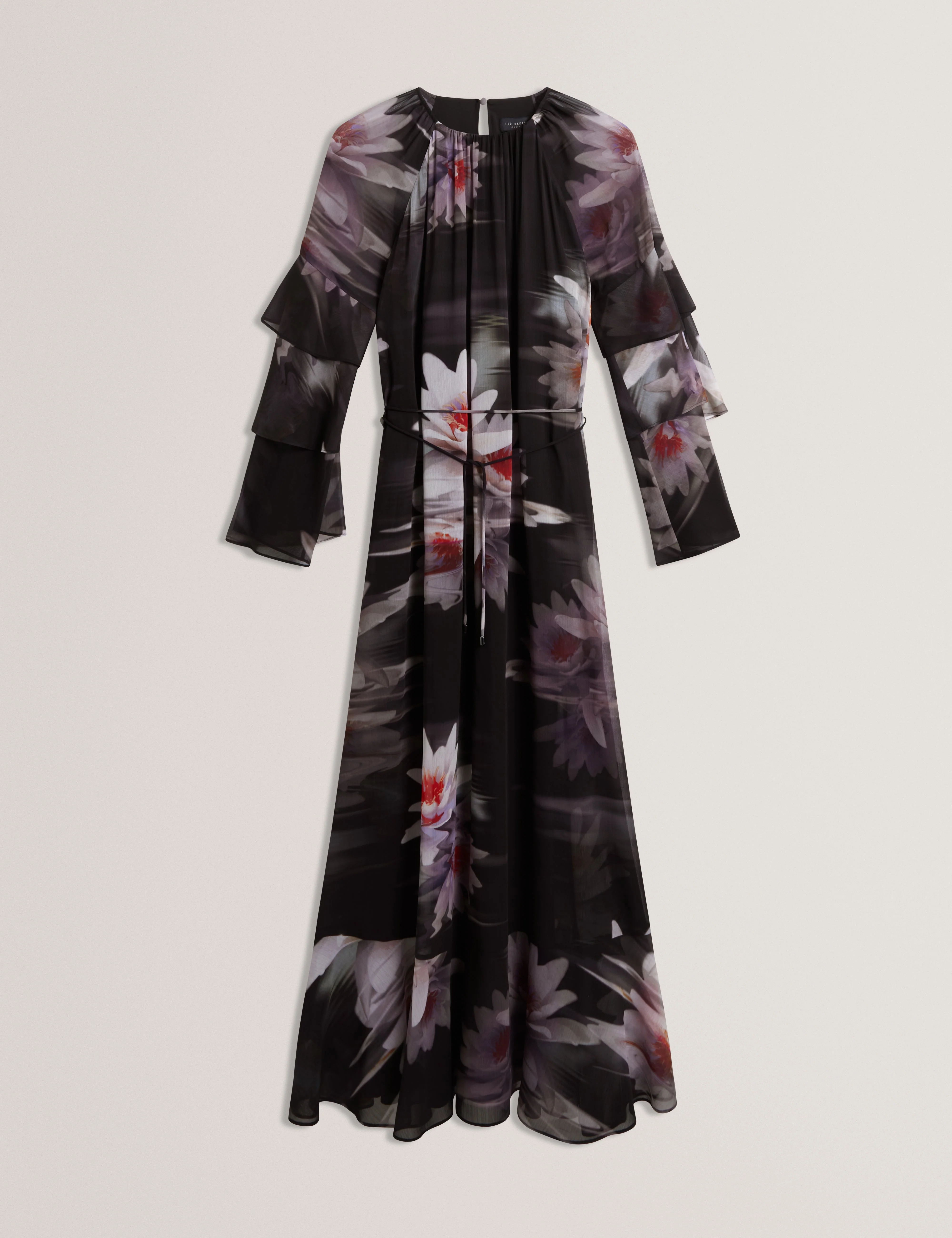 Moliia Ruffled Long Sleeve Printed Maxi Dress Black - Image 7