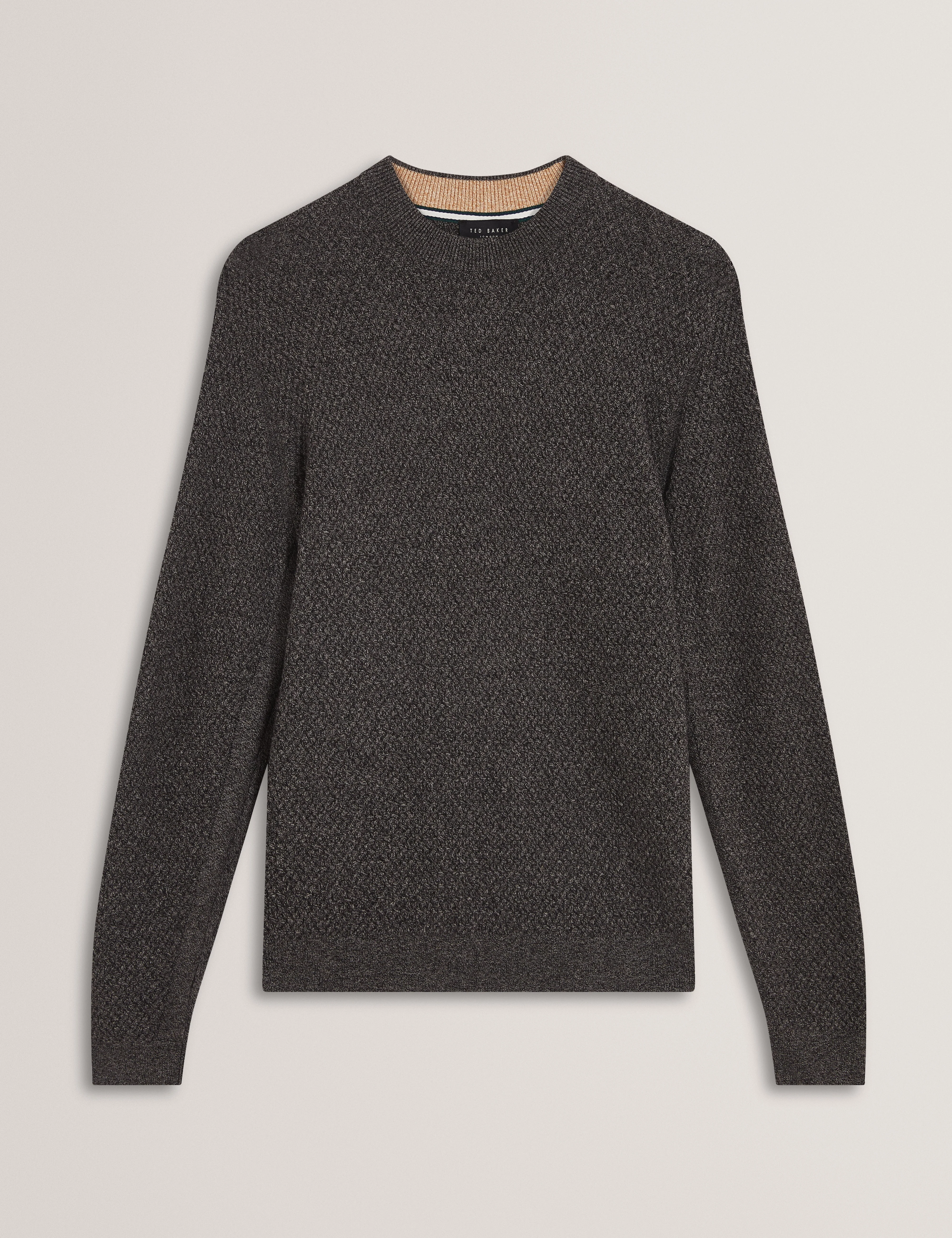 Monya Ls Textured Knit Crew Neck Mid-Grey - Image 7
