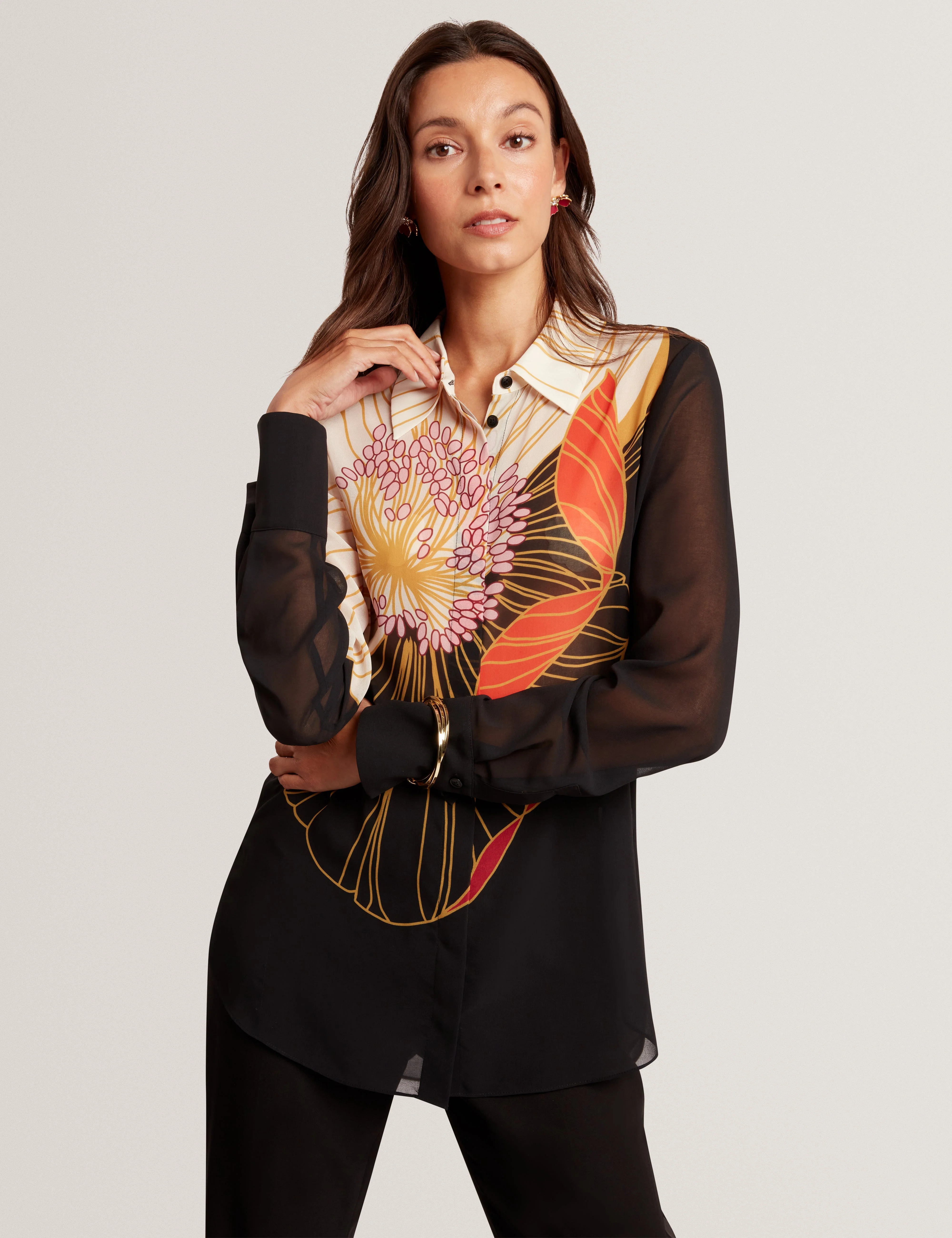 Nekeata Printed Long Line Shirt Black