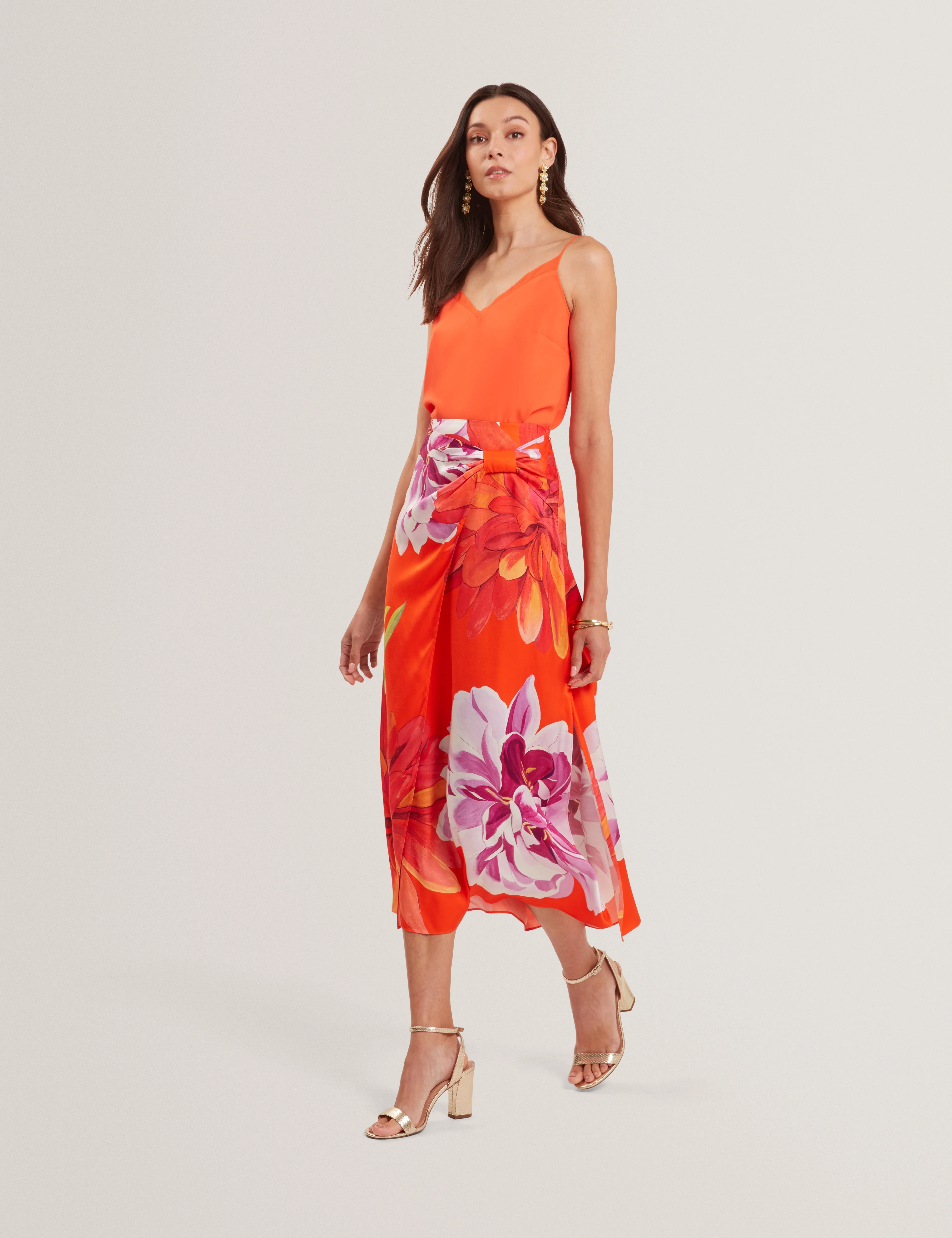 Neoa Printed Asymmetric Midi Skirt Orange - Image 7
