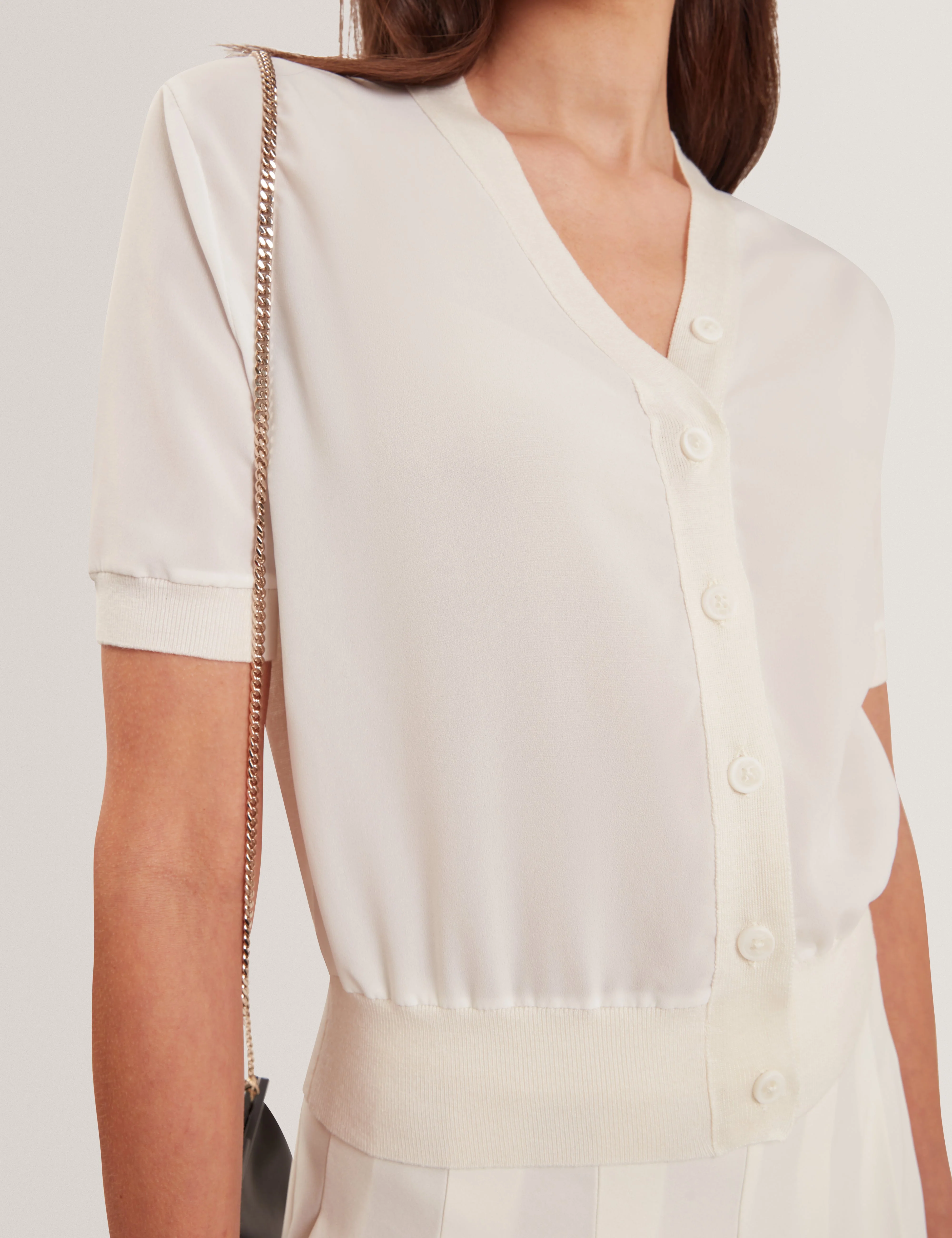 Ofina Woven Front Short Sleeve Cardigan White - Image 3