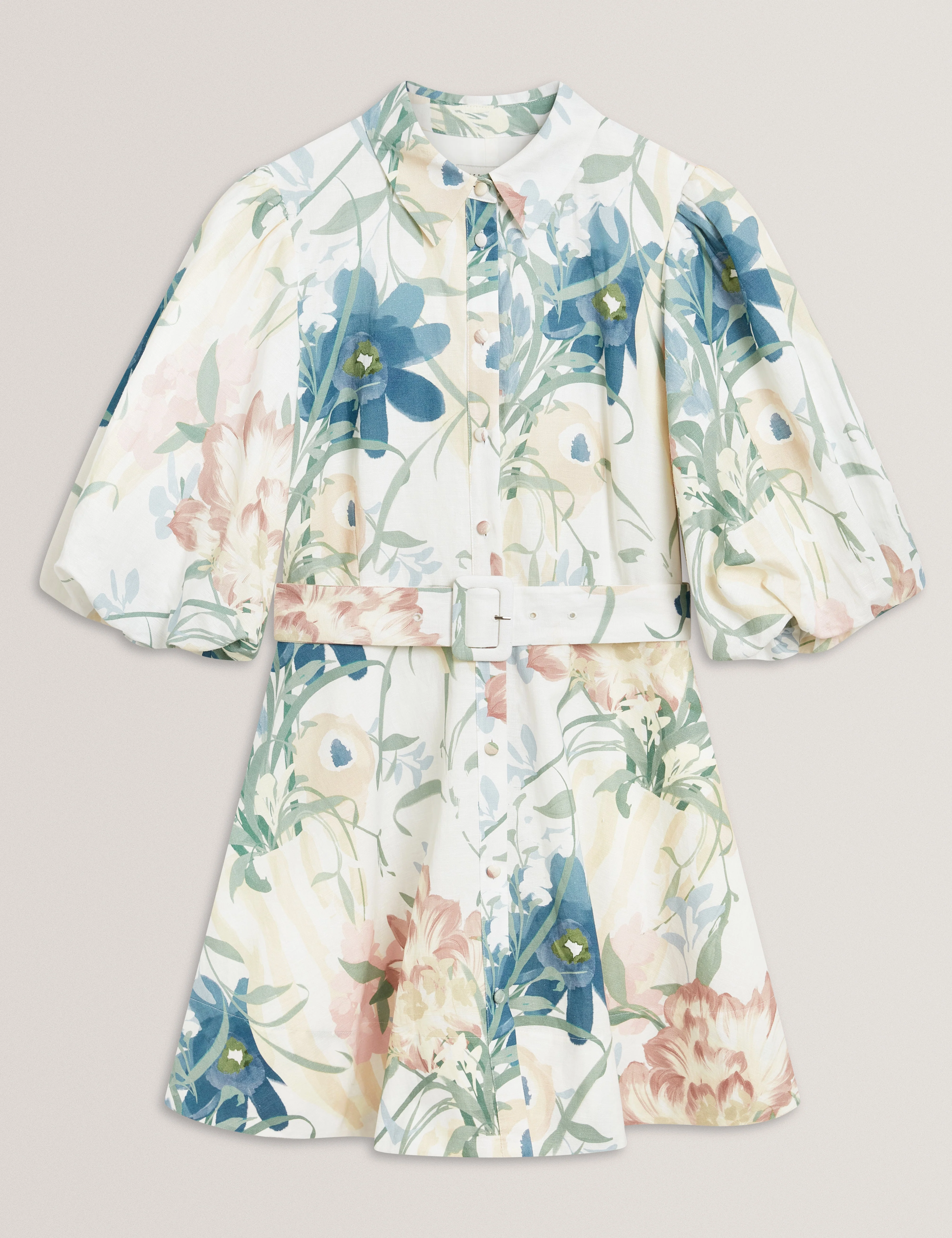 Olliiv Puff Sleeve Printed Mini Shirt Dress Ivory - Image 7