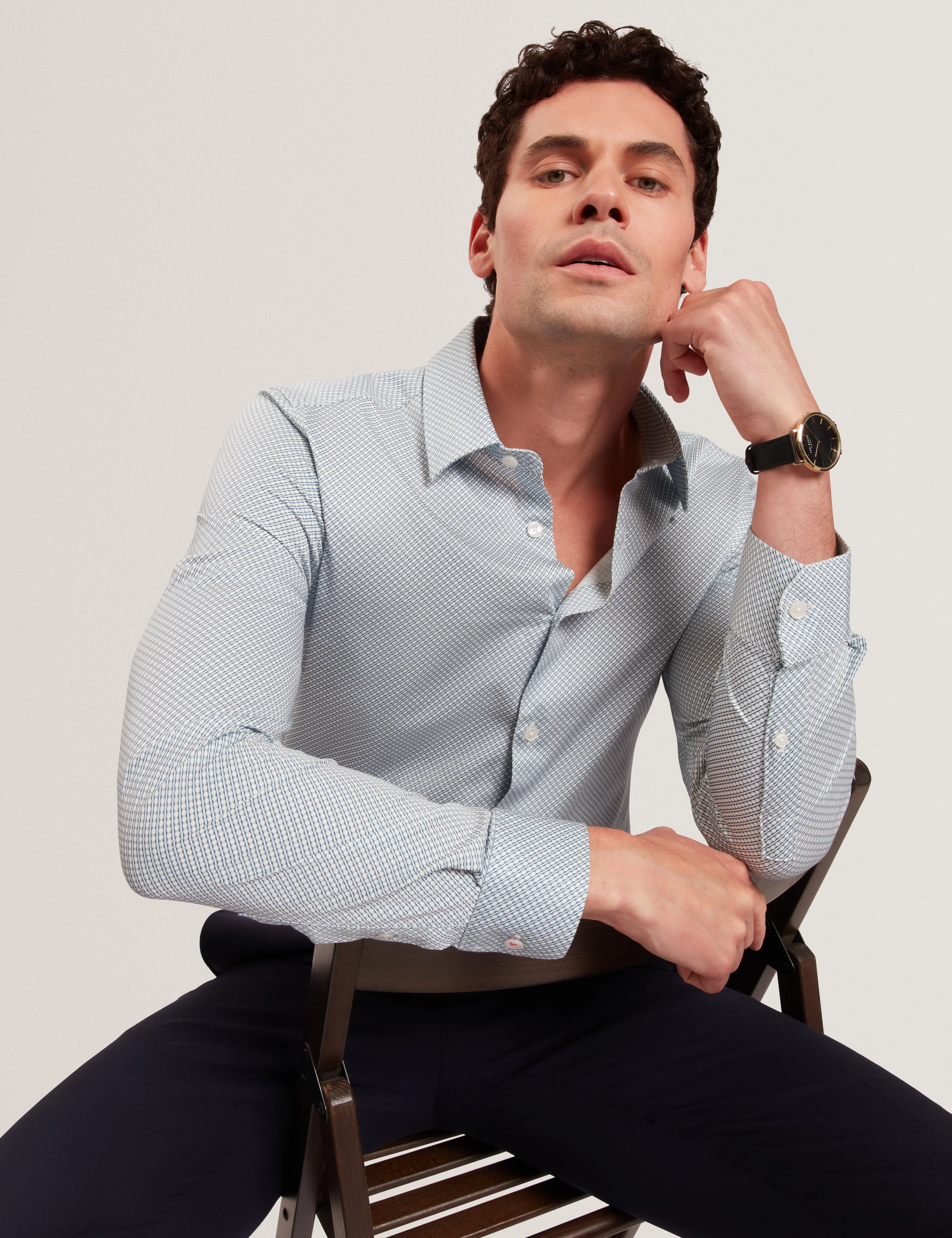Olweno Long Sleeve Slim Fit Geo Print Shirt Lt-Blue - Image 6