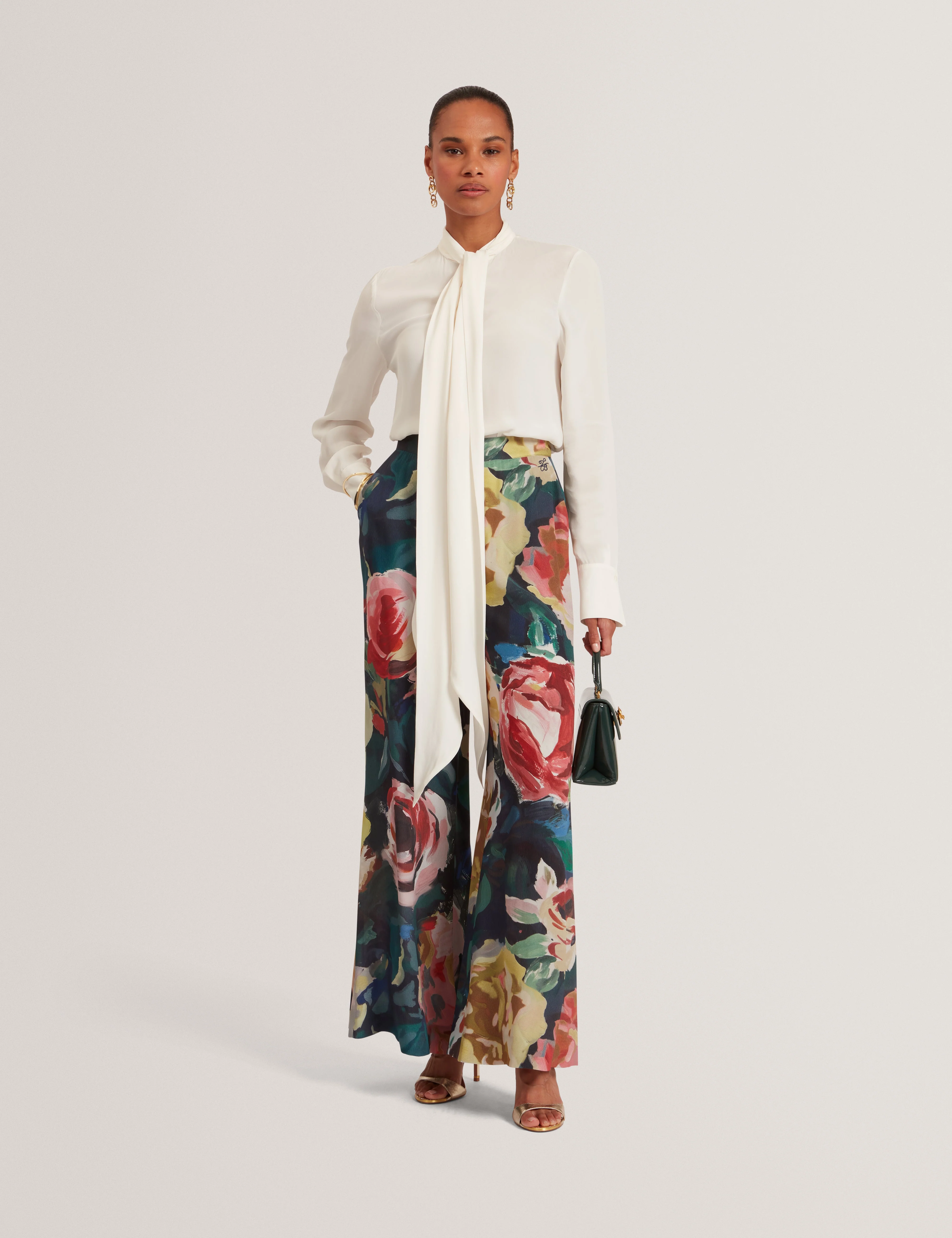 Opulena Printed Wide Leg Trouser Navy